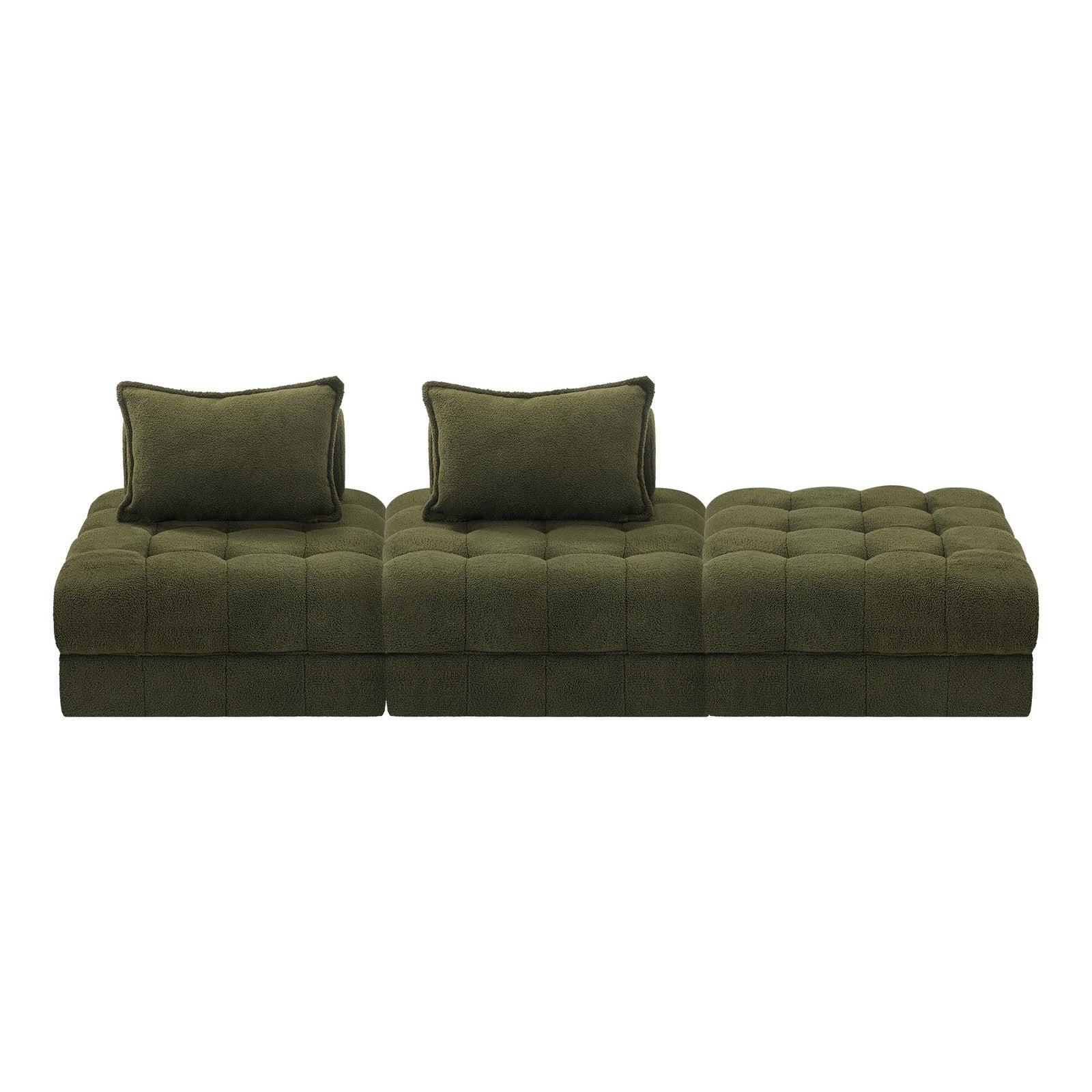 Oikiture 3 Seater Boucle Modular Sofa & Ottoman Set Armless TOFU Back Green - Sunyee