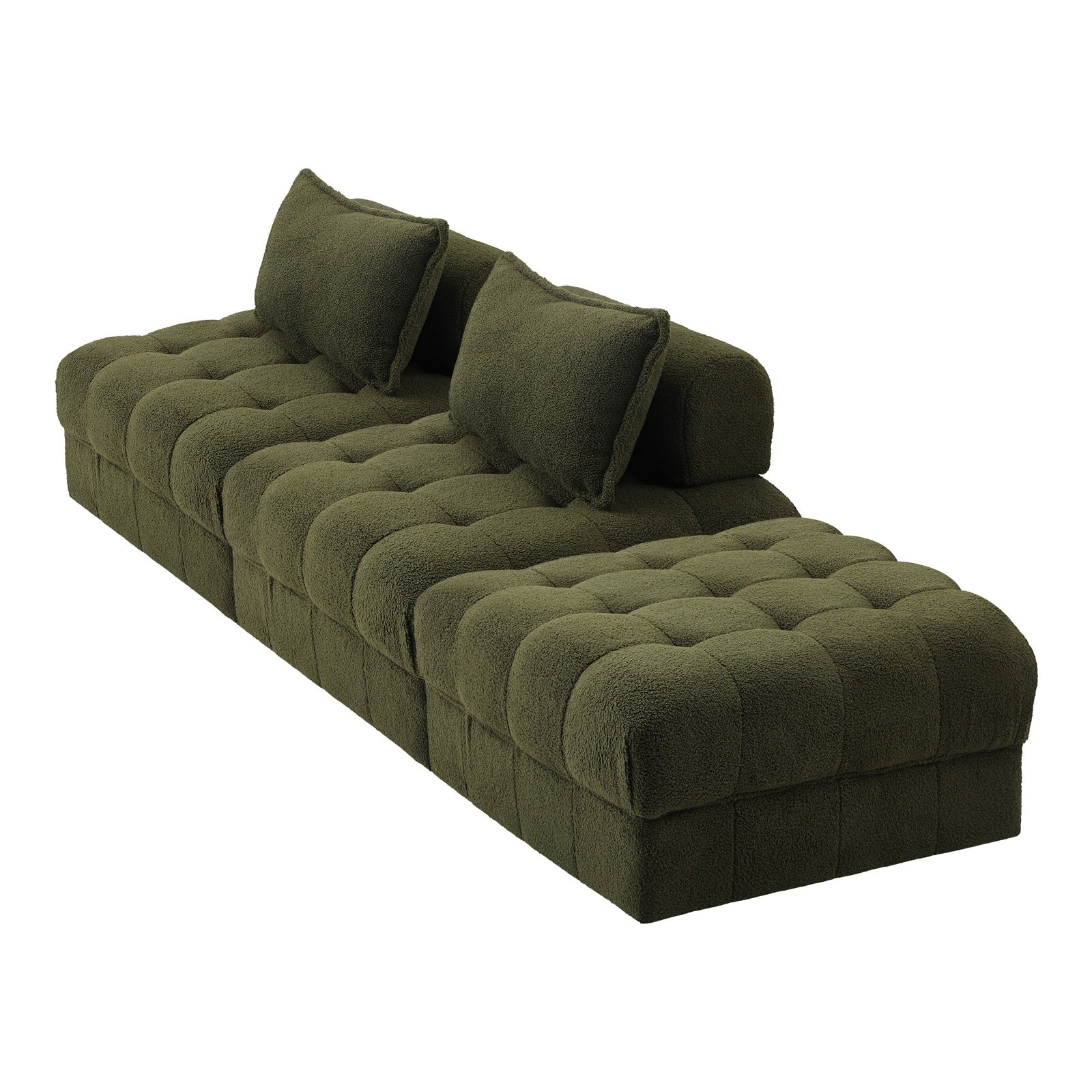 Oikiture 3 Seater Boucle Modular Sofa & Ottoman Set Armless TOFU Back Green - Sunyee