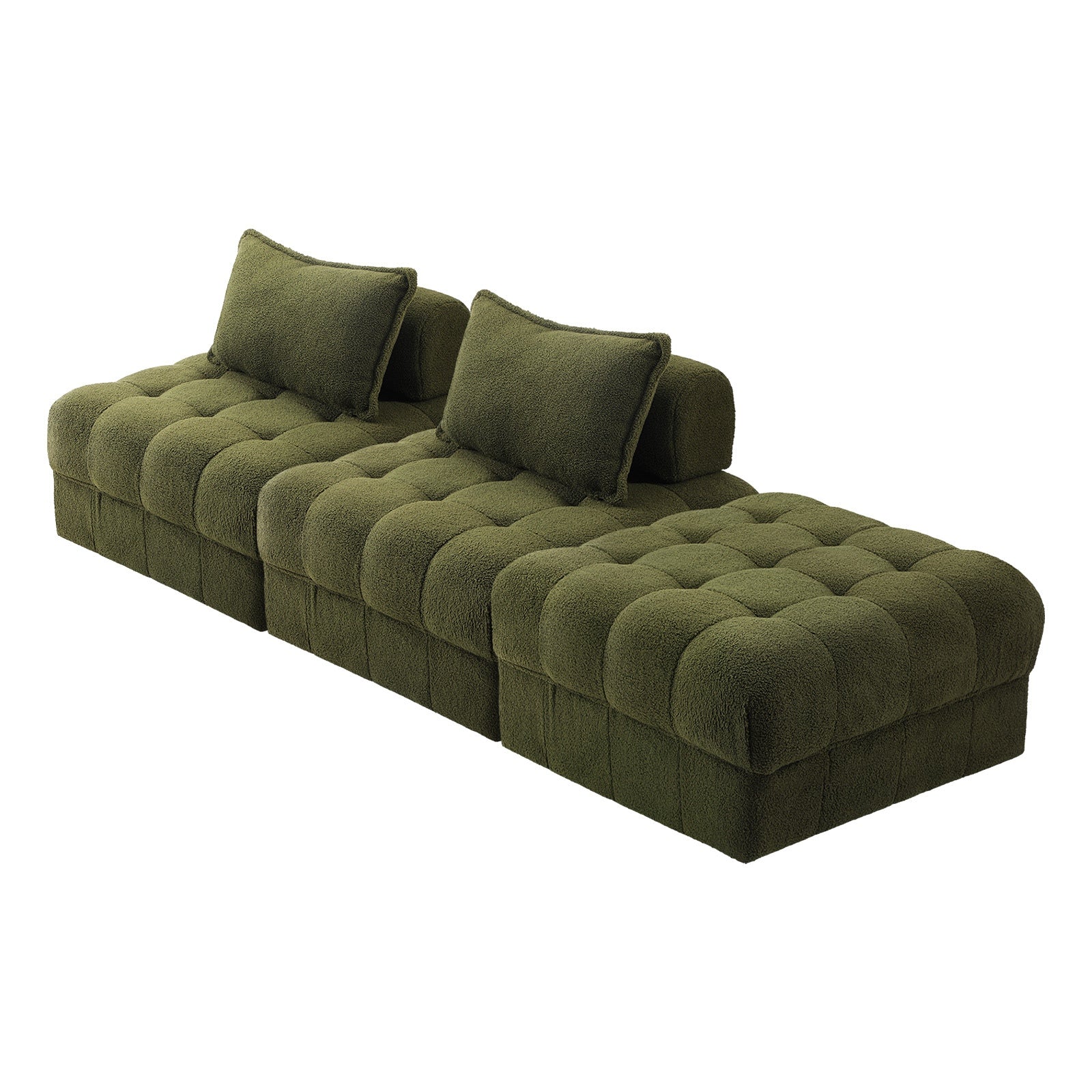Oikiture 3 Seater Boucle Modular Sofa & Ottoman Set Armless TOFU Back Green - Sunyee