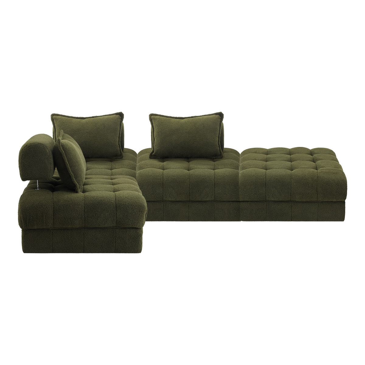 Oikiture 4 Seater Boucle Modular Sofa & Ottoman Set Armless TOFU Back Green - Sunyee