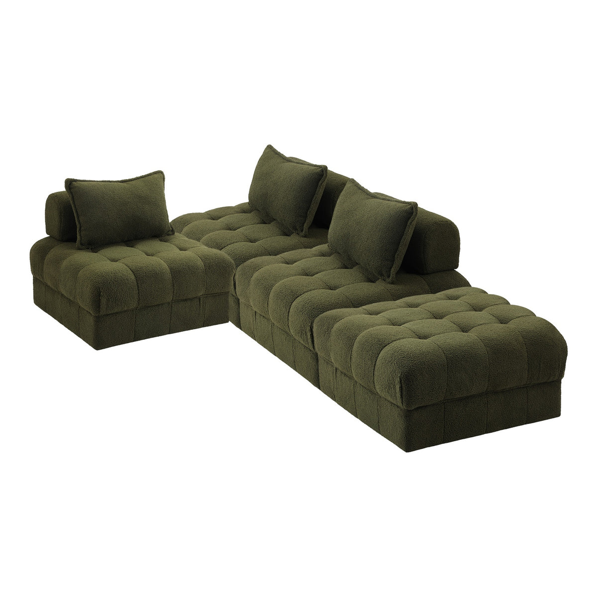 Oikiture 4 Seater Boucle Modular Sofa & Ottoman Set Armless TOFU Back Green - Sunyee