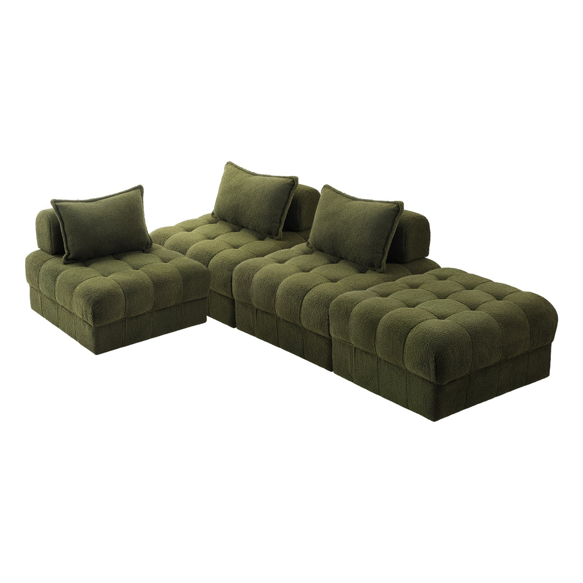 Oikiture 4 Seater Boucle Modular Sofa & Ottoman Set Armless TOFU Back Green - Sunyee