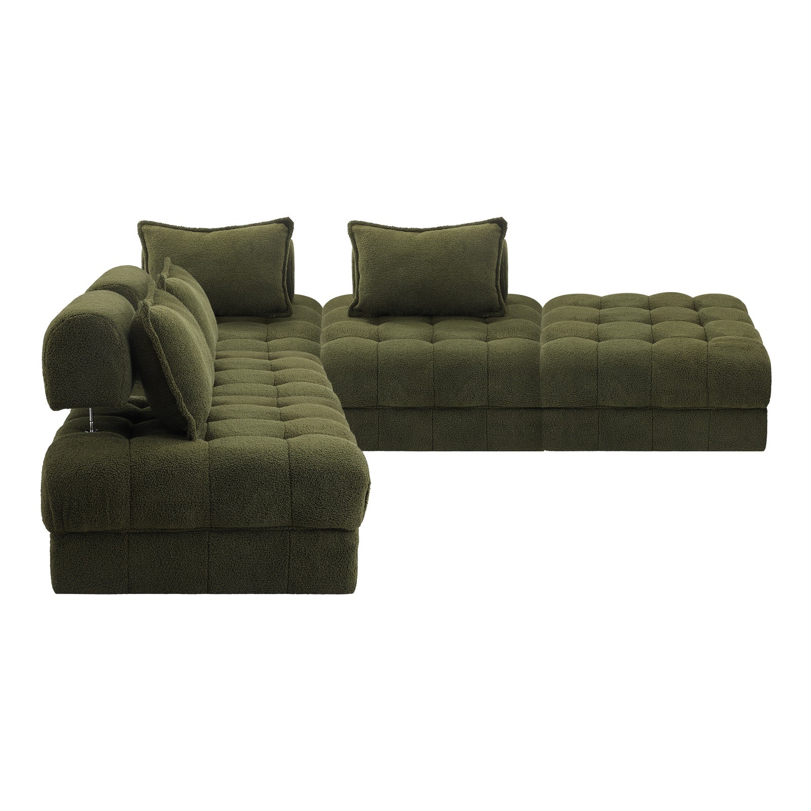 Oikiture 5 Seater Boucle Modular Sofa & Ottoman Set Armless TOFU Back Green - Sunyee
