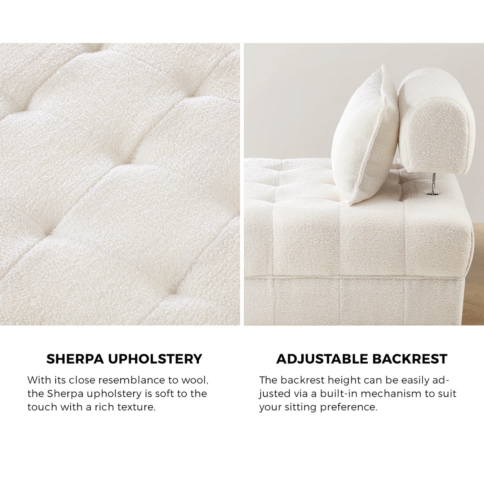 Oikiture 2 Seater Boucle Modular Sofa & Ottoman Set Armless TOFU Back White - Sunyee