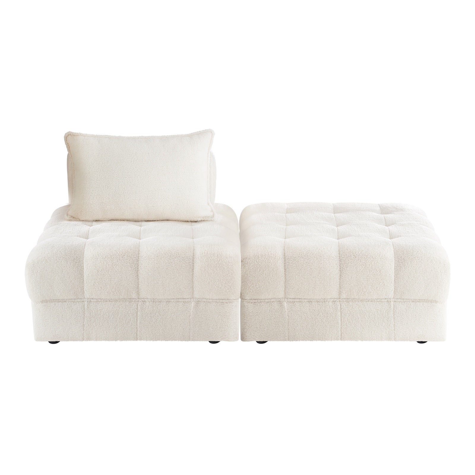 Oikiture 2 Seater Boucle Modular Sofa & Ottoman Set Armless TOFU Back White - Sunyee