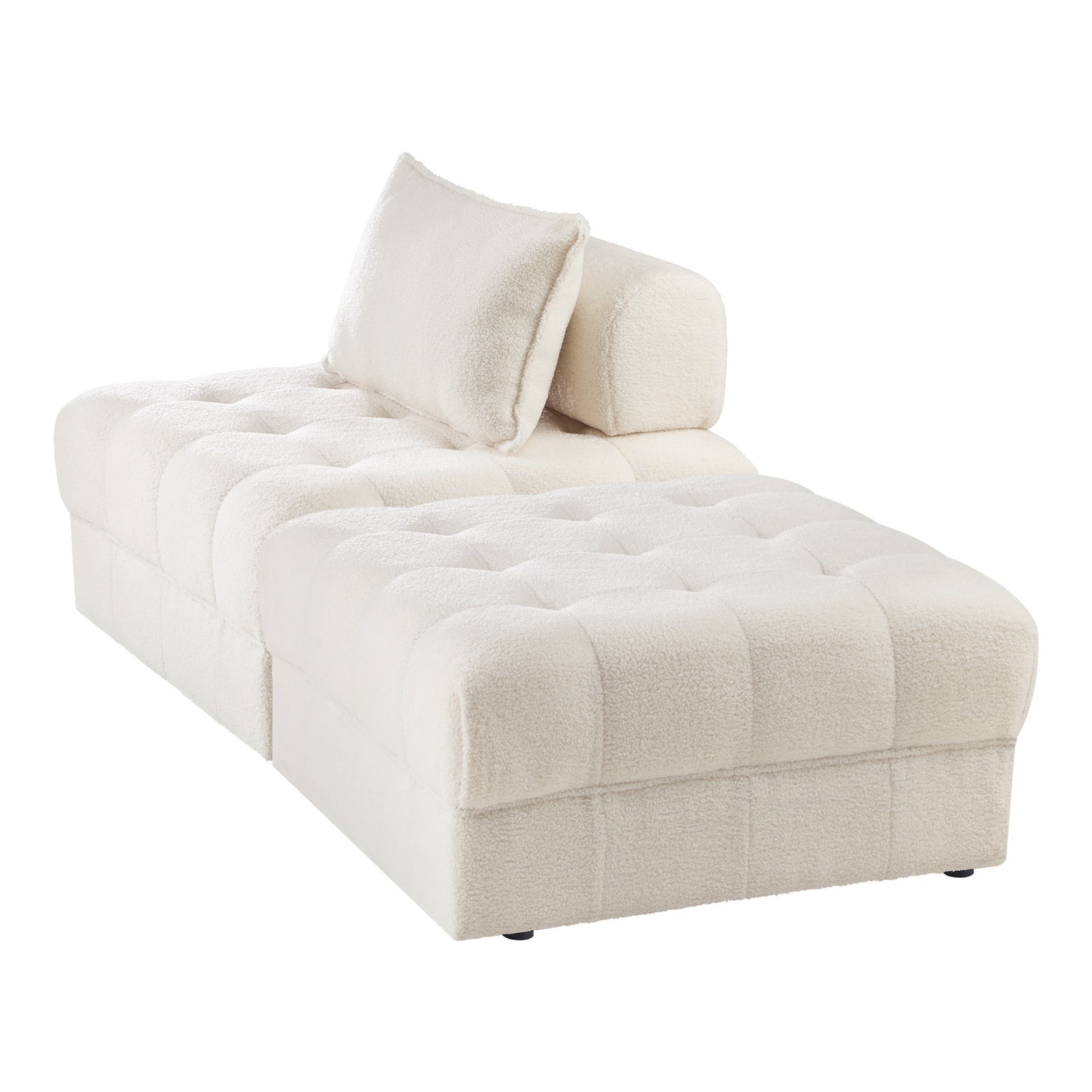 Oikiture 2 Seater Boucle Modular Sofa & Ottoman Set Armless TOFU Back White - Sunyee