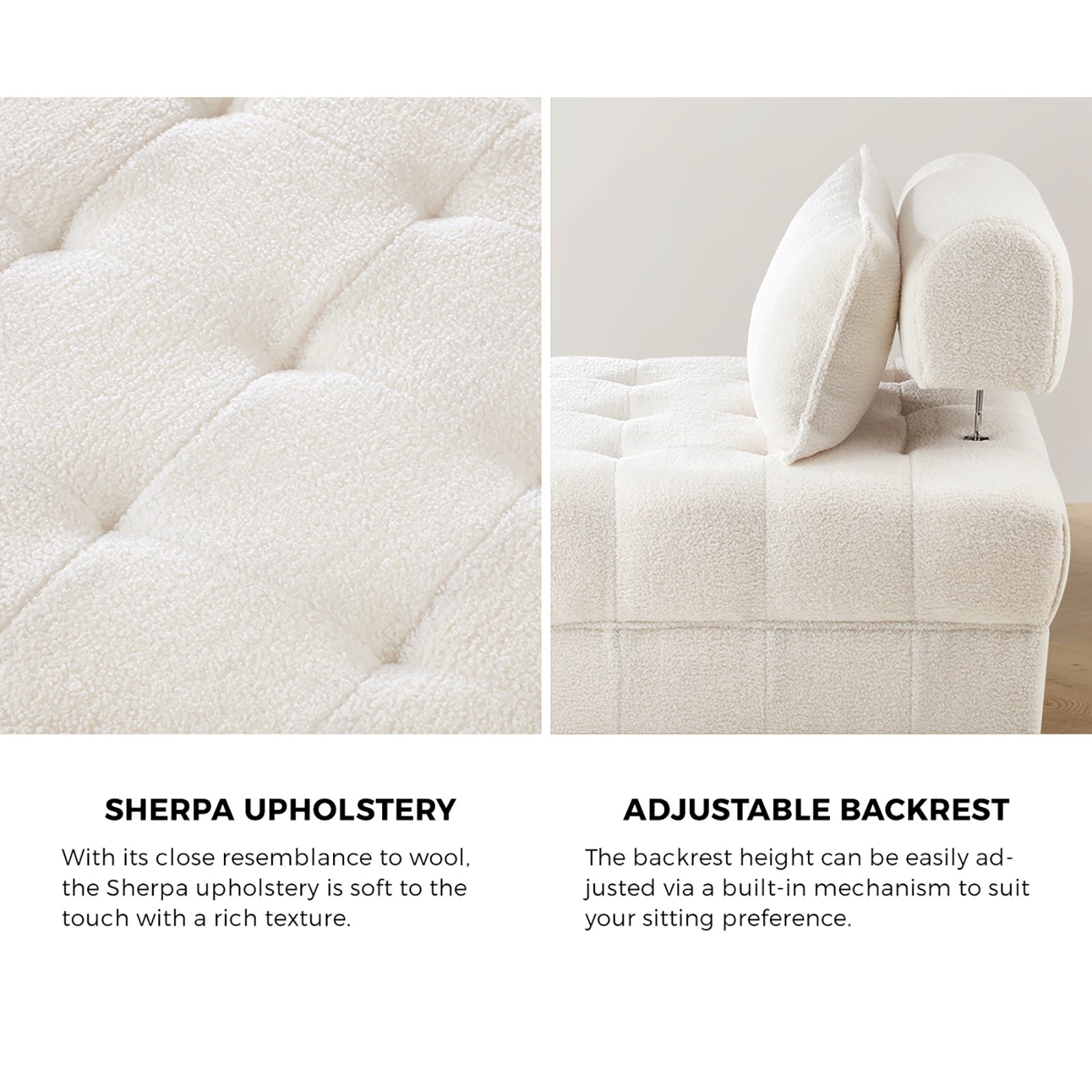 Oikiture 3 Seater Boucle Modular Sofa & Ottoman Set Armless TOFU Back White - Sunyee