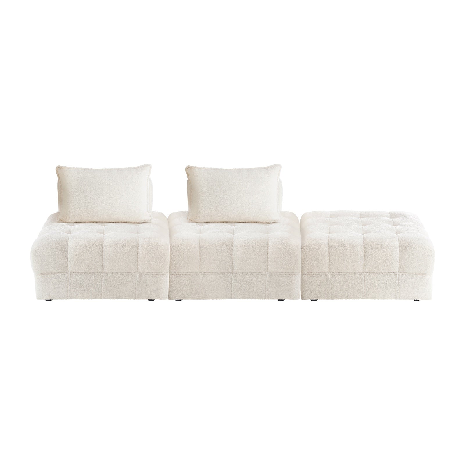 Oikiture 3 Seater Boucle Modular Sofa & Ottoman Set Armless TOFU Back White - Sunyee