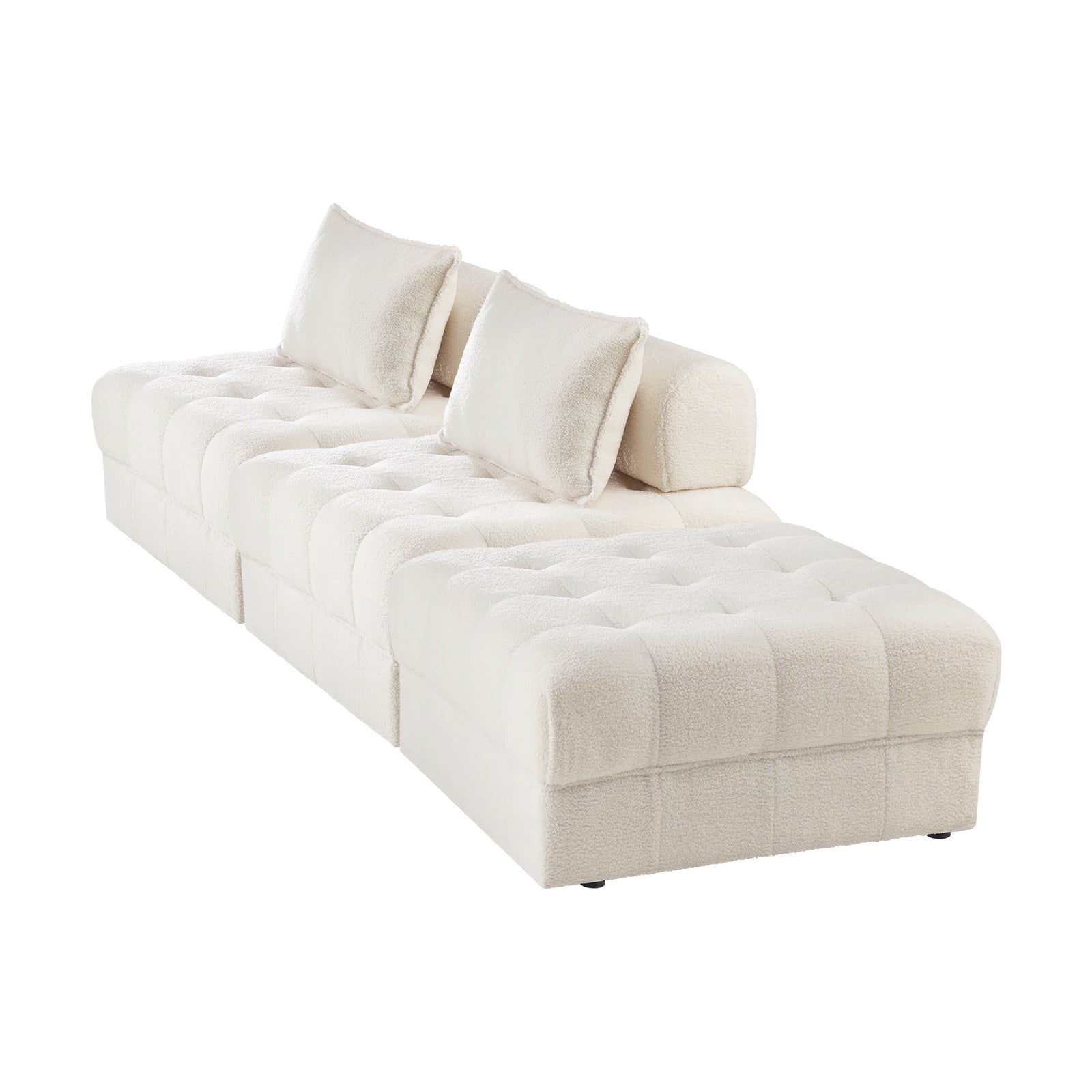 Oikiture 3 Seater Boucle Modular Sofa & Ottoman Set Armless TOFU Back White - Sunyee
