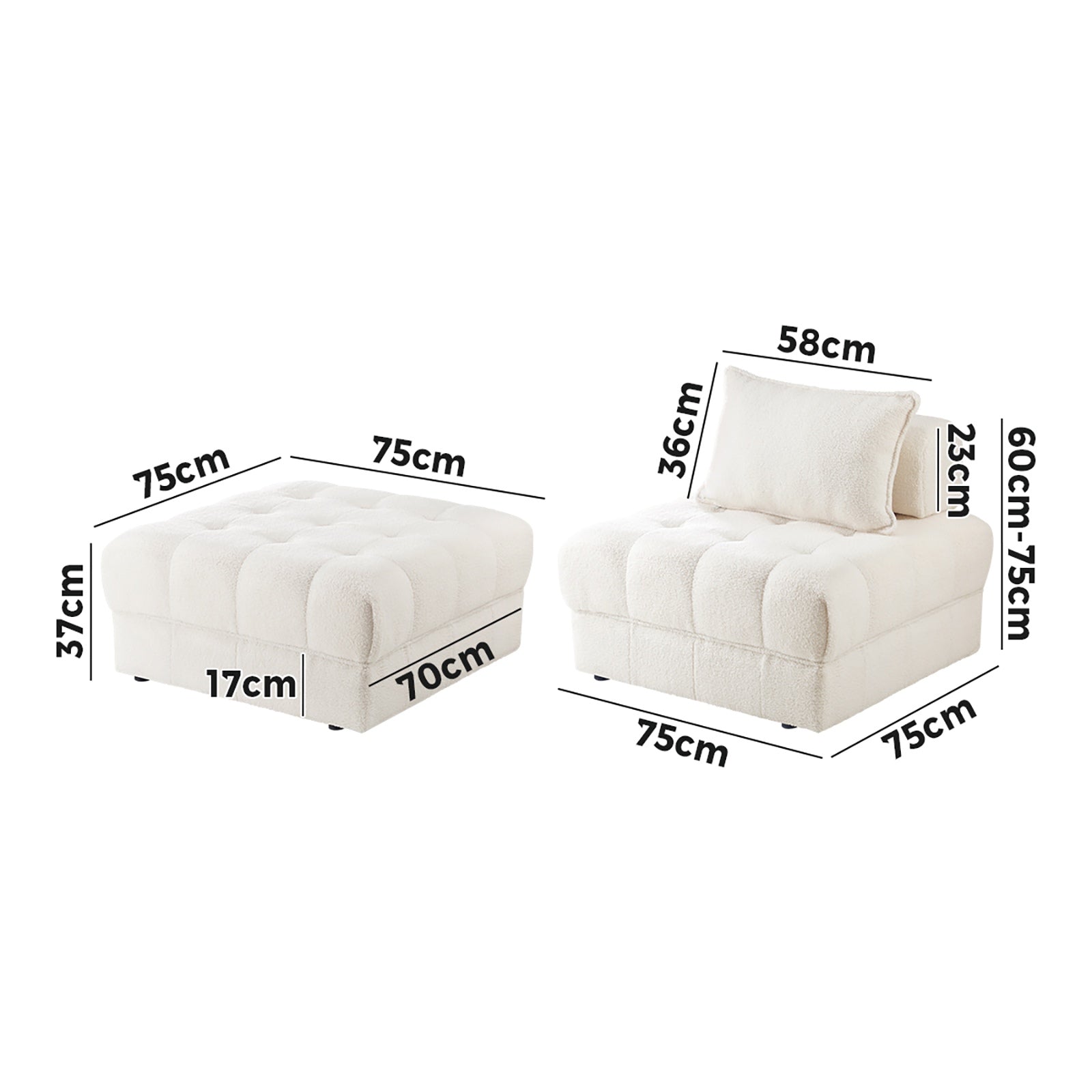 Oikiture 3 Seater Boucle Modular Sofa & Ottoman Set Armless TOFU Back White - Sunyee