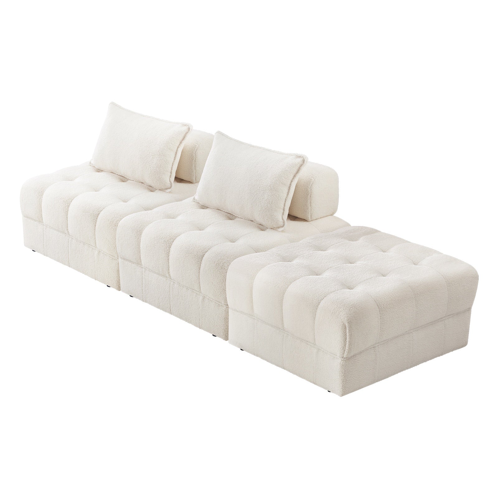 Oikiture 3 Seater Boucle Modular Sofa & Ottoman Set Armless TOFU Back White - Sunyee