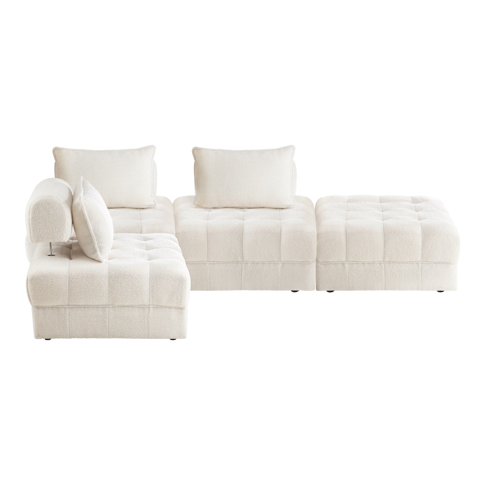 Oikiture 4 Seater Boucle Modular Sofa & Ottoman Set Armless TOFU Back White - Sunyee