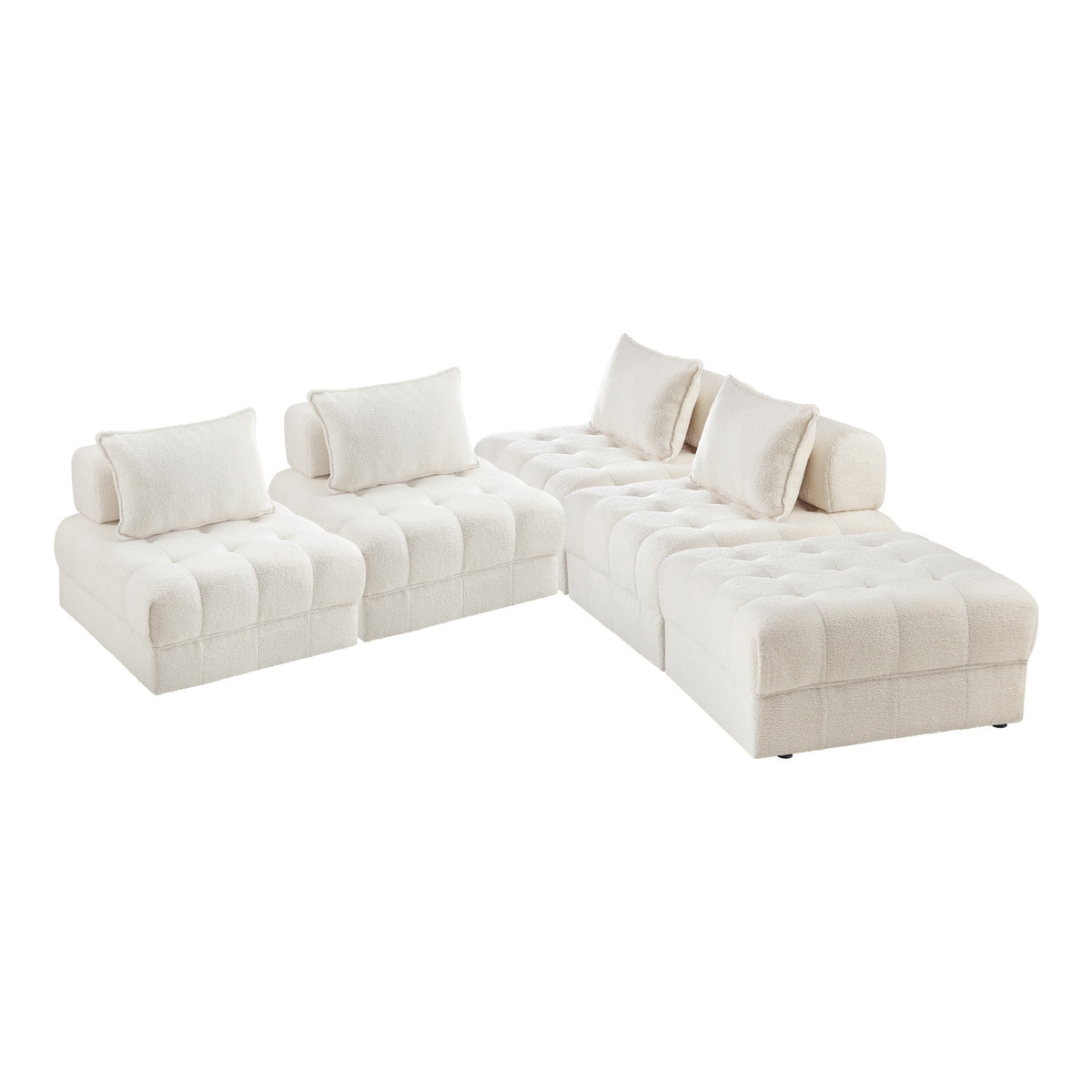 Oikiture 5 Seater Boucle Modular Sofa & Ottoman Set Armless TOFU Back White - Sunyee