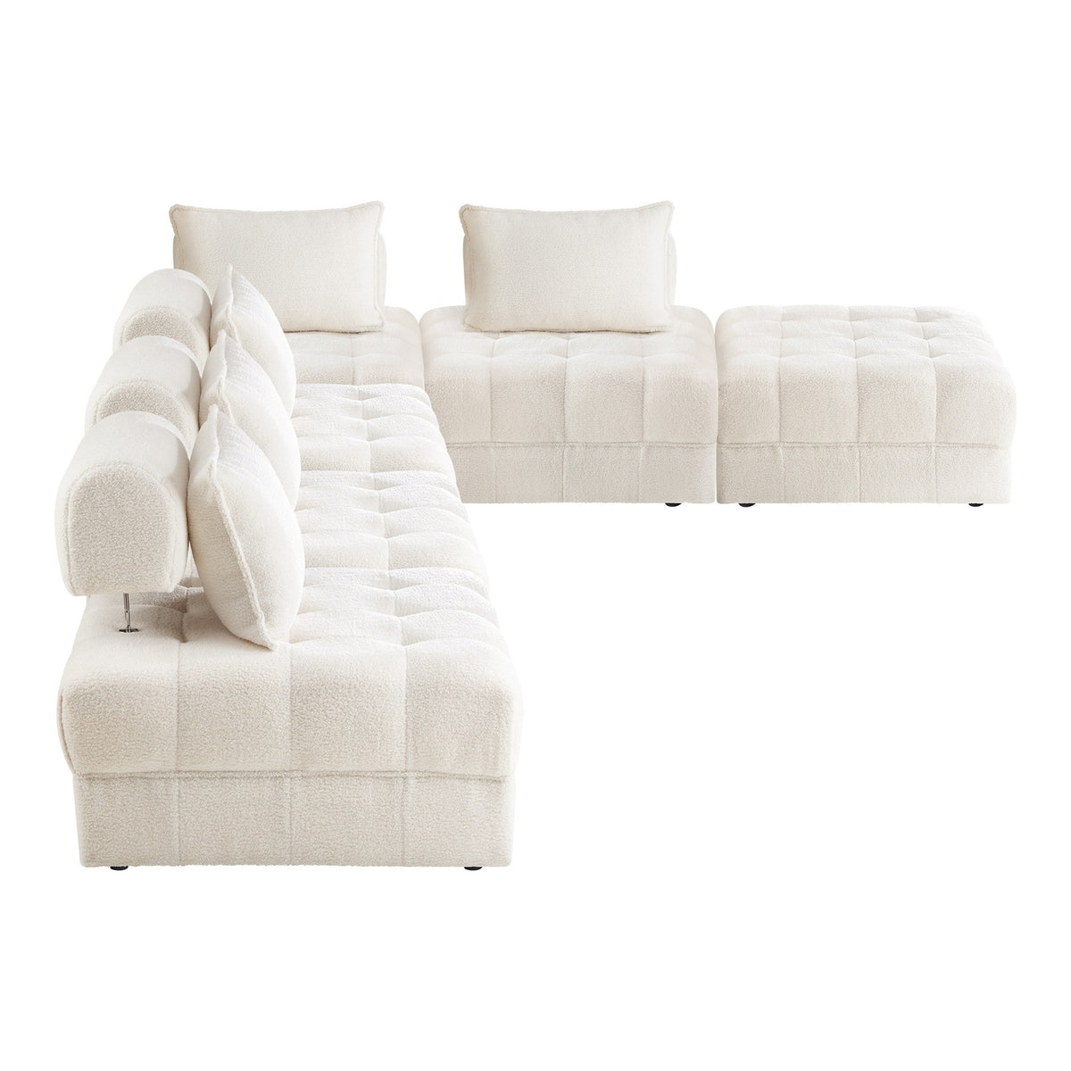 Oikiture 6 Seater Boucle Modular Sofa & Ottoman Set Armless TOFU Back White - Sunyee