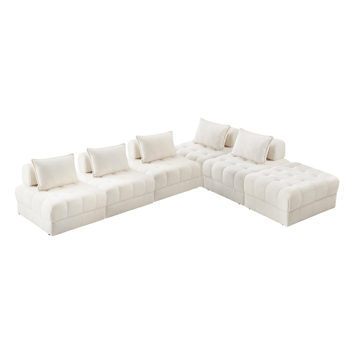 Oikiture 6 Seater Boucle Modular Sofa & Ottoman Set Armless TOFU Back White - Sunyee
