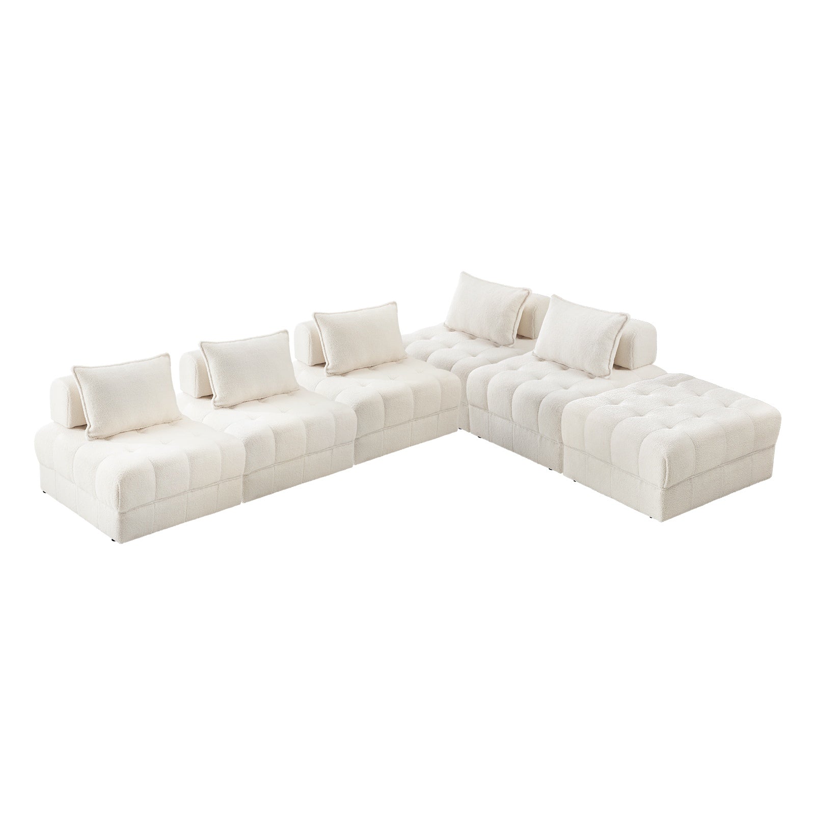 Oikiture 1-6 Seater Boucle/Velvet Modular Sofa & Ottoman Set Armless TOFU Back - Sunyee