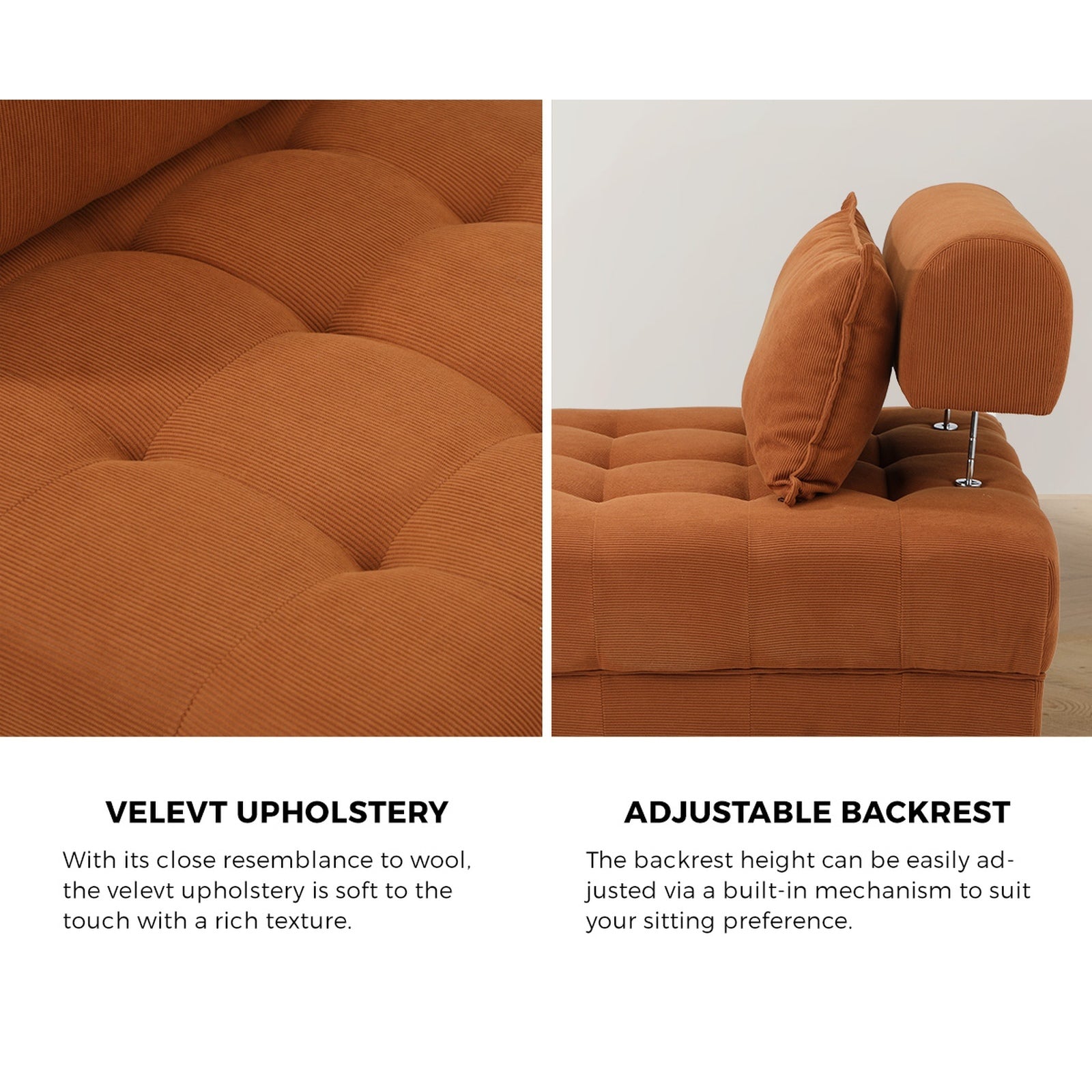 Oikiture 2 Seater Velvet Modular Sofa & Ottoman Set Armless TOFU Back Brown - Sunyee
