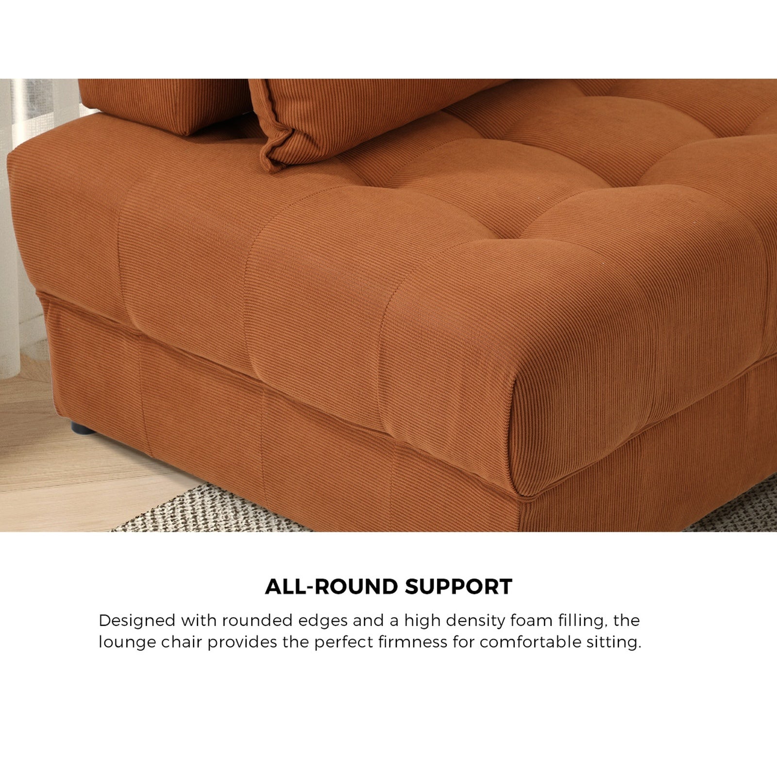 Oikiture 2 Seater Velvet Modular Sofa & Ottoman Set Armless TOFU Back Brown - Sunyee