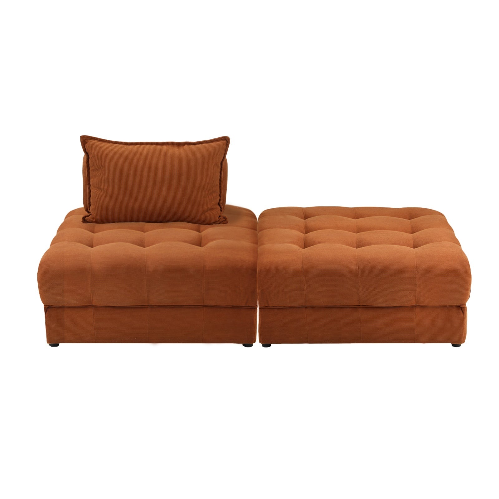 Oikiture 2 Seater Velvet Modular Sofa & Ottoman Set Armless TOFU Back Brown - Sunyee