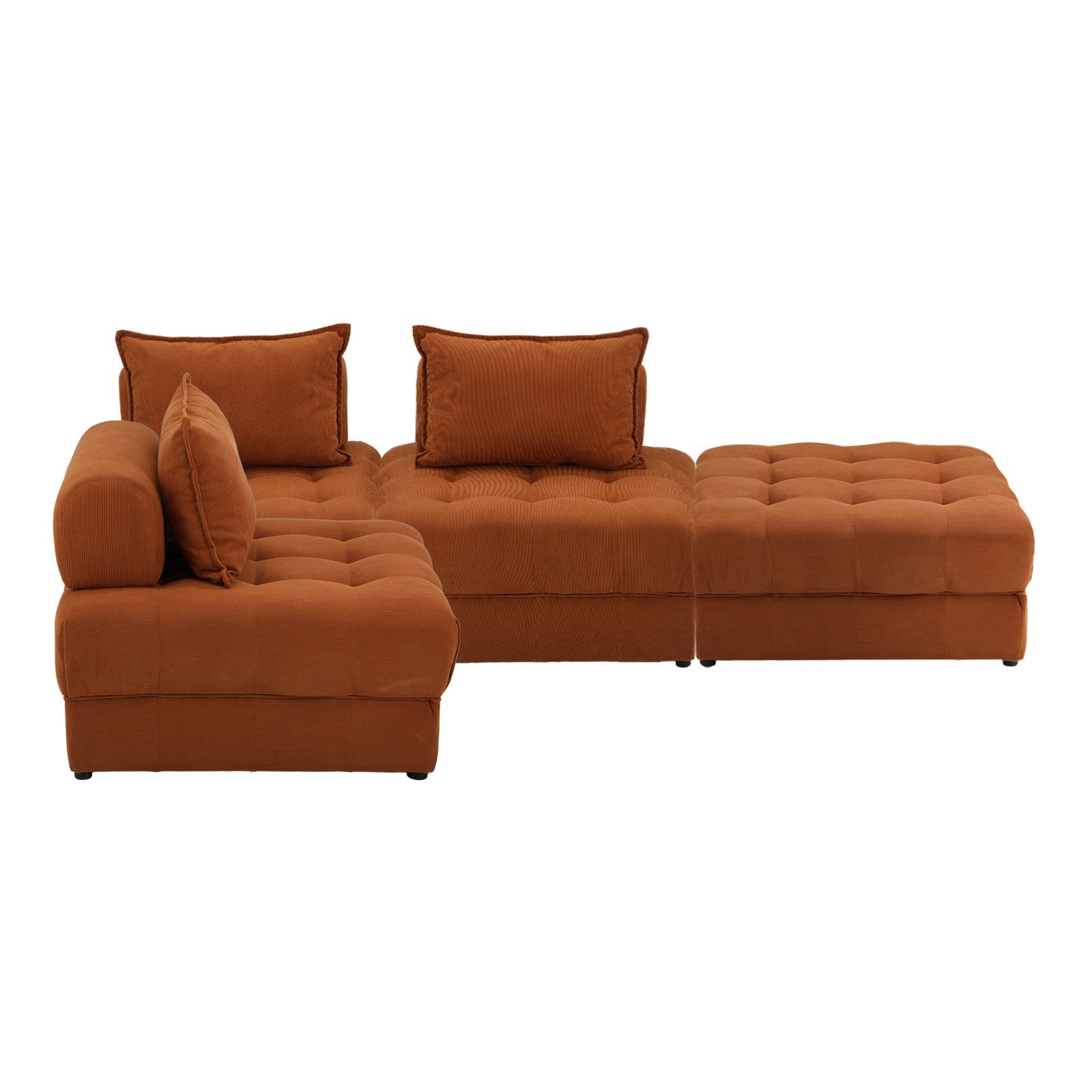 Oikiture 4 Seater Velvet Modular Sofa & Ottoman Set Armless TOFU Back Brown - Sunyee