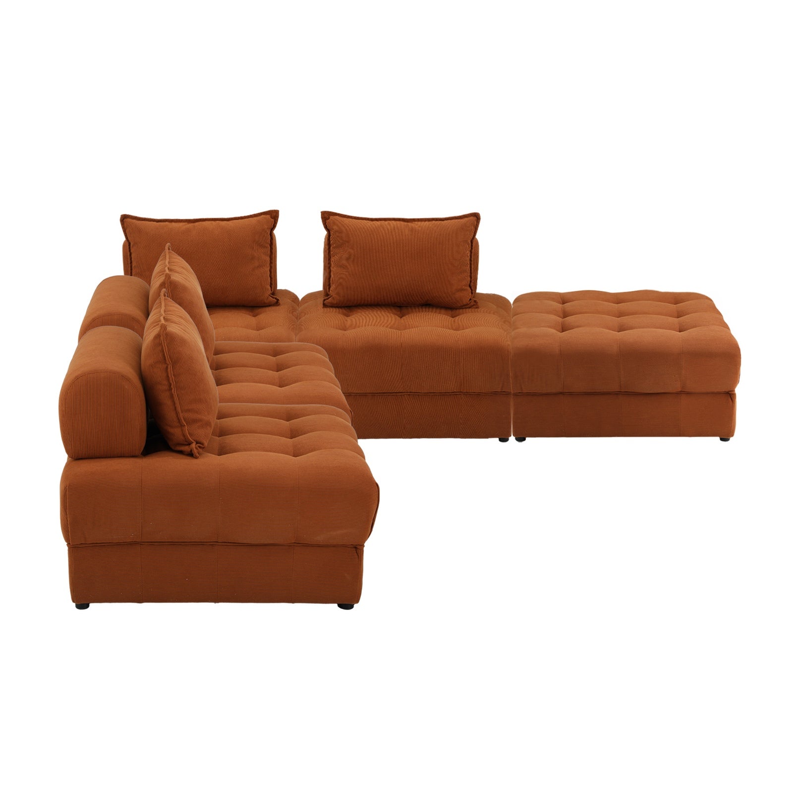Oikiture 5 Seater Velvet Modular Sofa & Ottoman Set Armless TOFU Back Brown - Sunyee