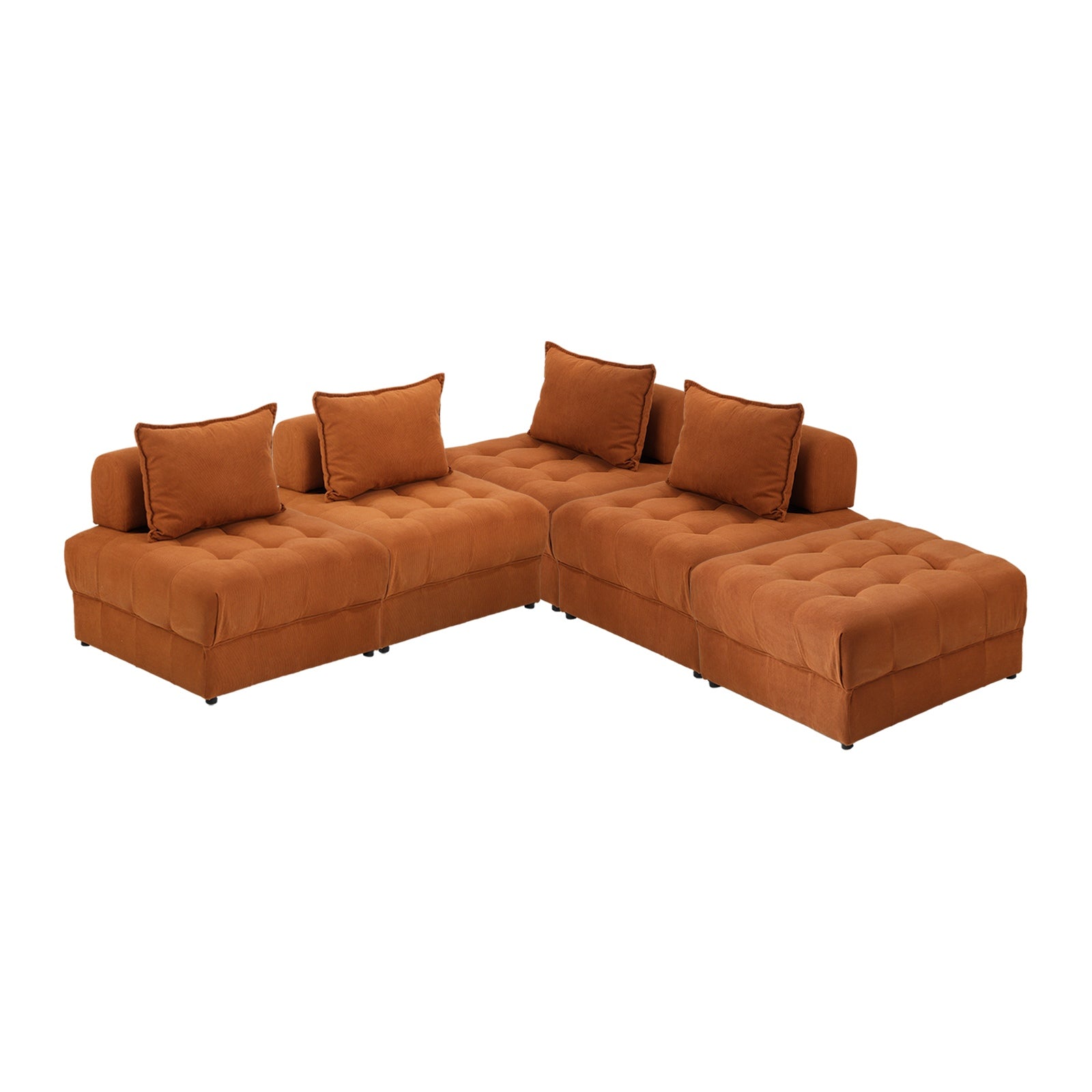 Oikiture 5 Seater Velvet Modular Sofa & Ottoman Set Armless TOFU Back Brown - Sunyee