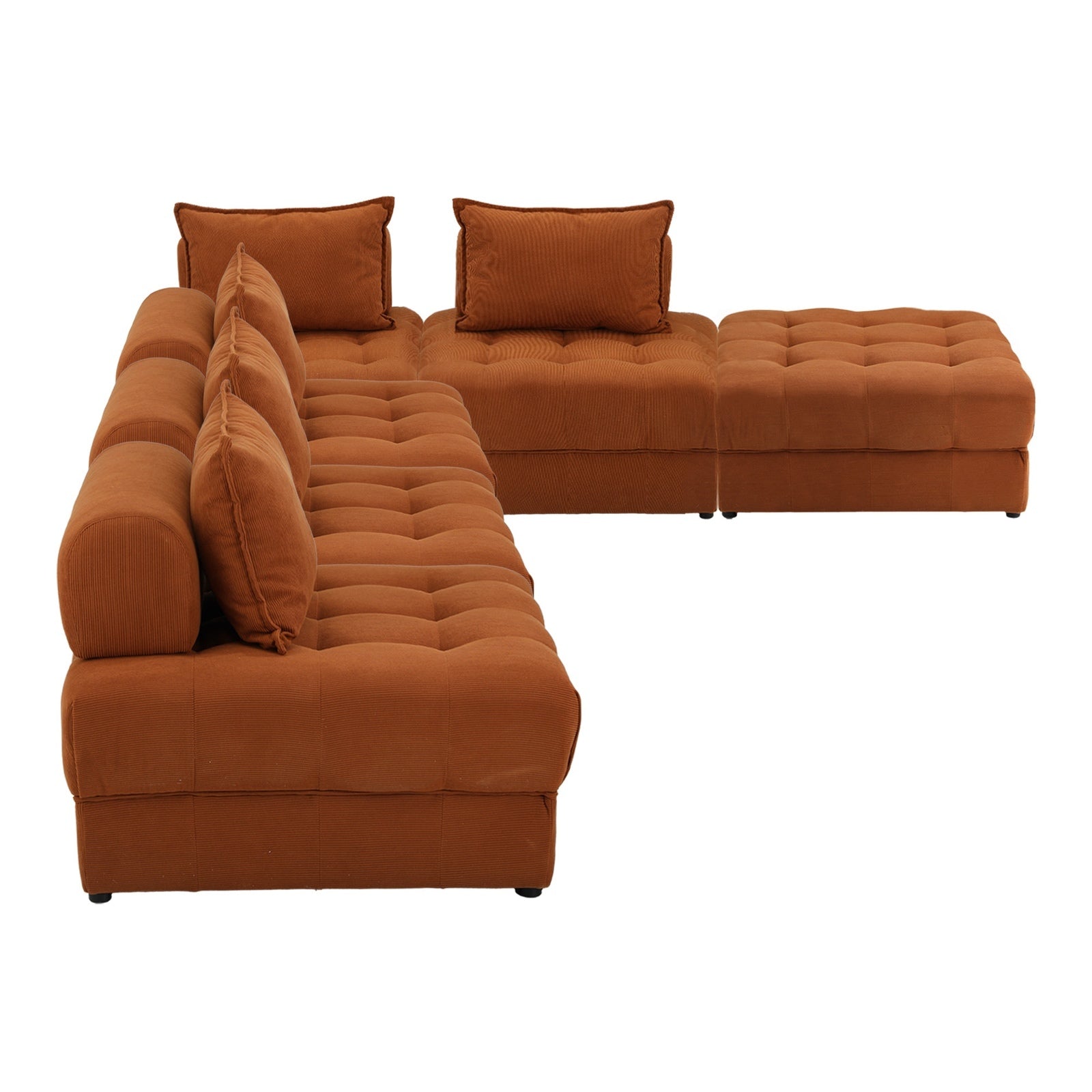 Oikiture 6 Seater Velvet Modular Sofa & Ottoman Set Armless TOFU Back Brown - Sunyee