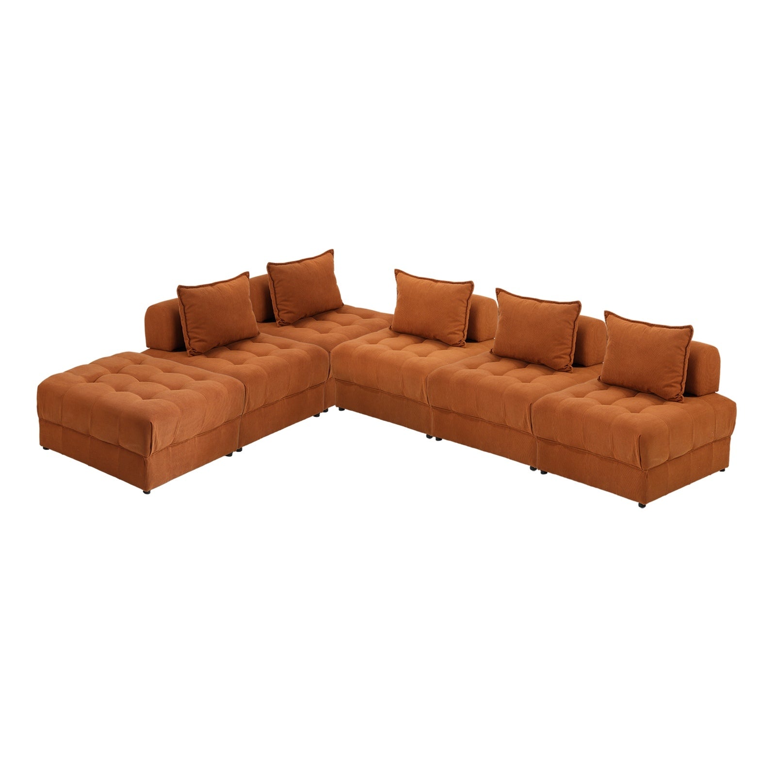 Oikiture 6 Seater Velvet Modular Sofa & Ottoman Set Armless TOFU Back Brown - Sunyee