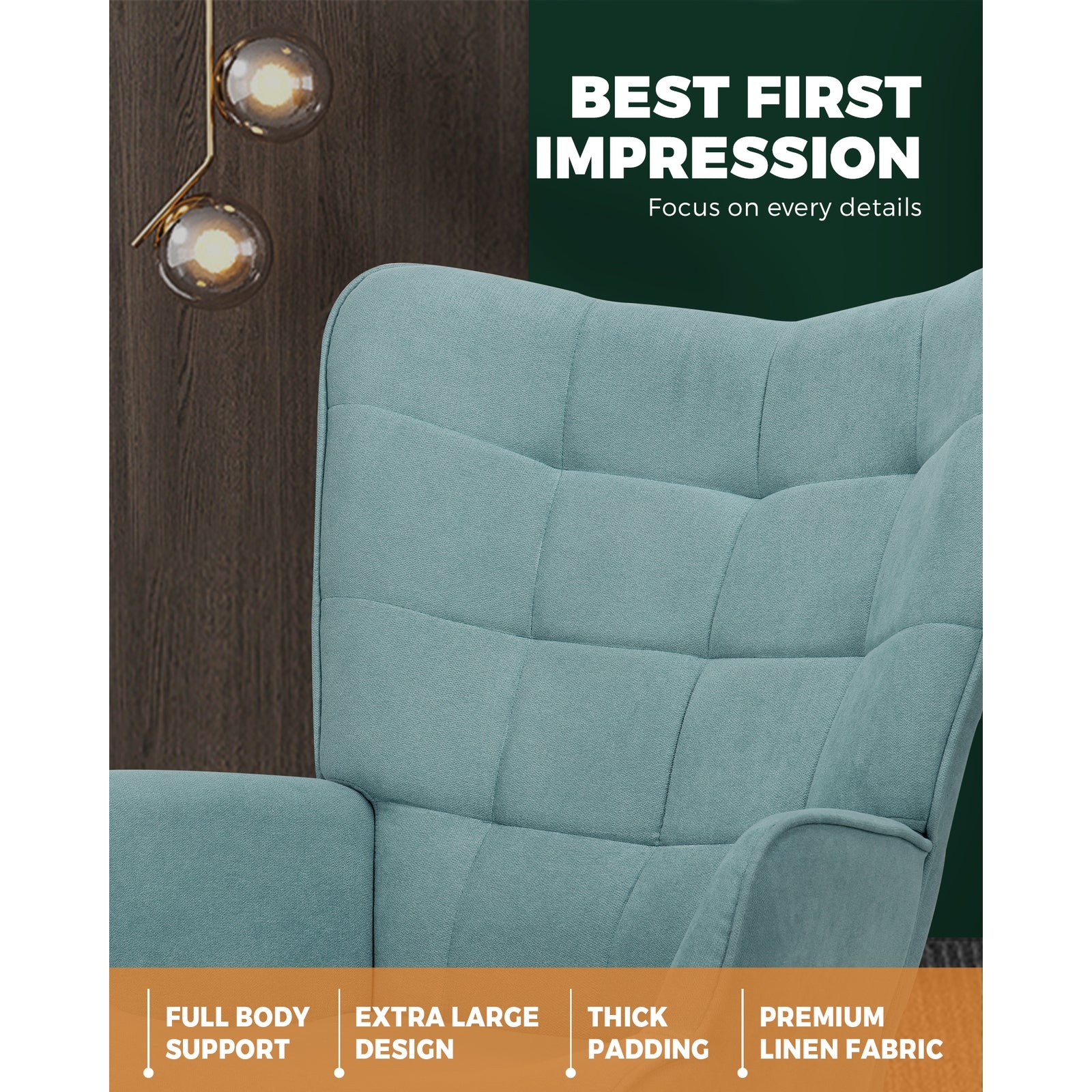 Oikiture Armchair Lounge Chair Ottoman Accent Armchairs Fabric Sofa Chairs Blue - Sunyee