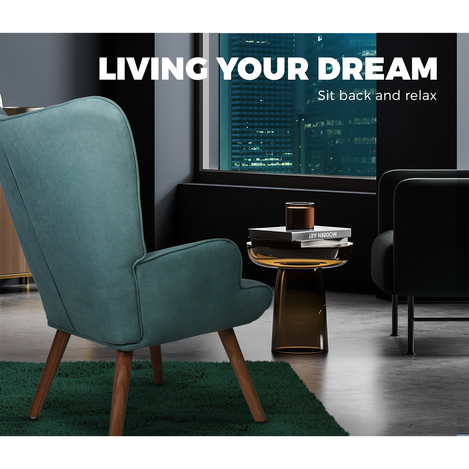 Oikiture Armchair Lounge Chair Ottoman Accent Armchairs Fabric Sofa Chairs Blue - Sunyee