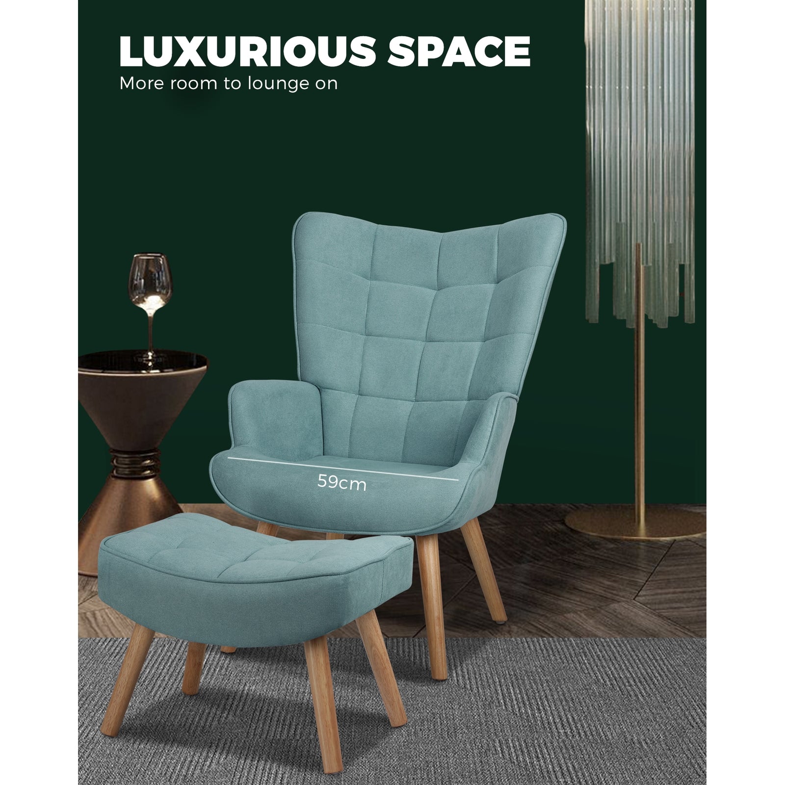 Oikiture Armchair Lounge Chair Ottoman Accent Armchairs Fabric Sofa Chairs Blue - Sunyee