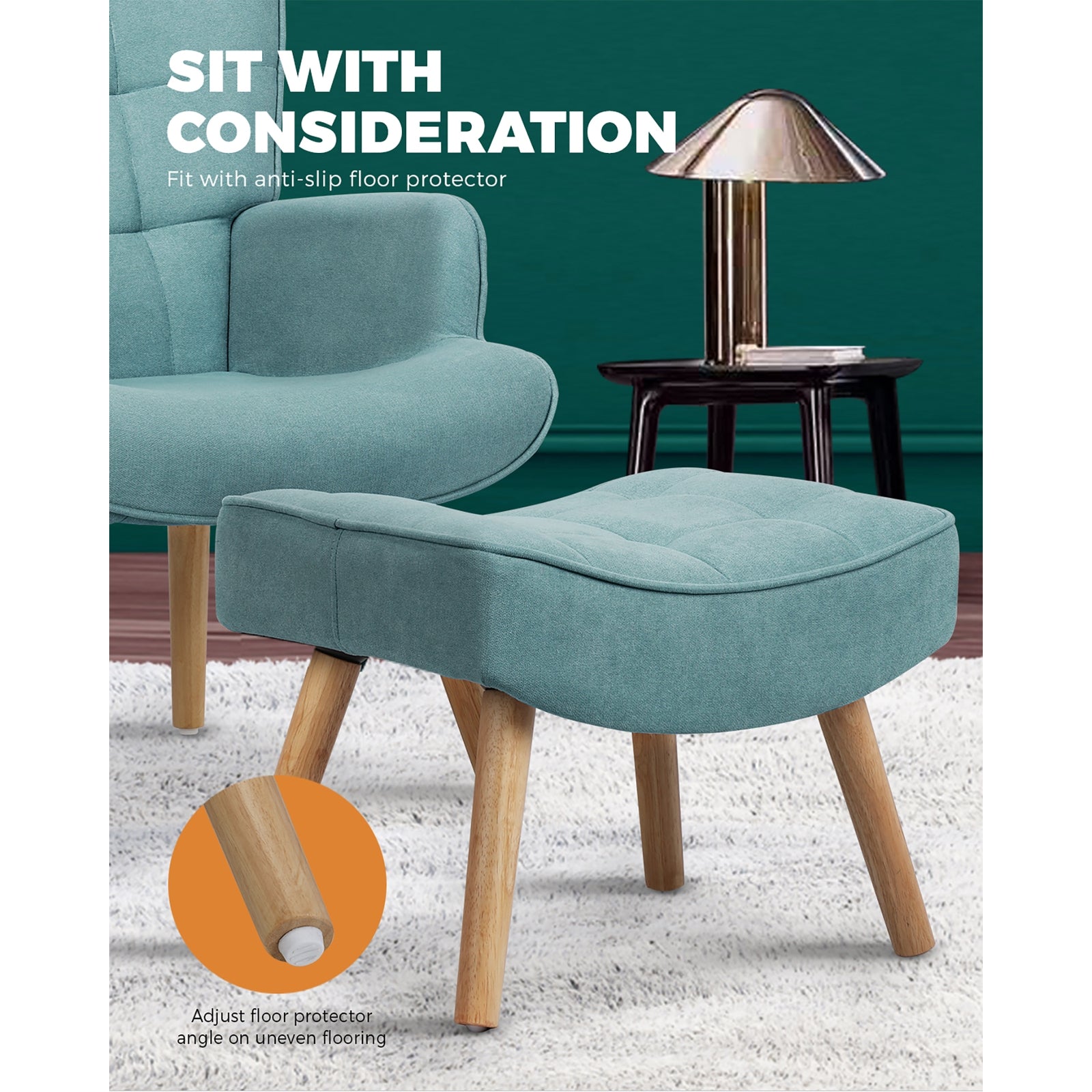 Oikiture Armchair Lounge Chair Ottoman Accent Armchairs Fabric Sofa Chairs Blue - Sunyee