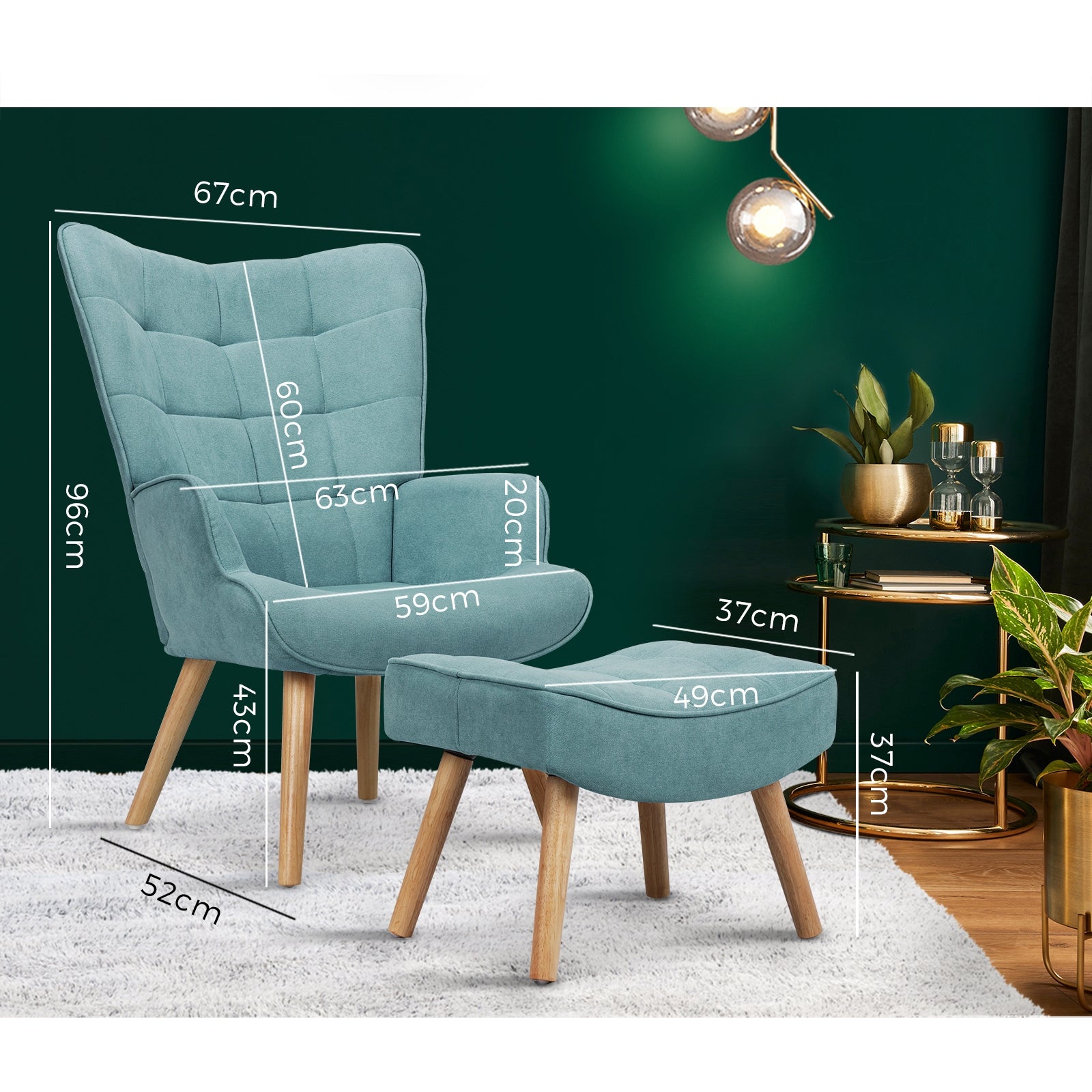 Oikiture Armchair Lounge Chair Ottoman Accent Armchairs Fabric Sofa Chairs Blue - Sunyee