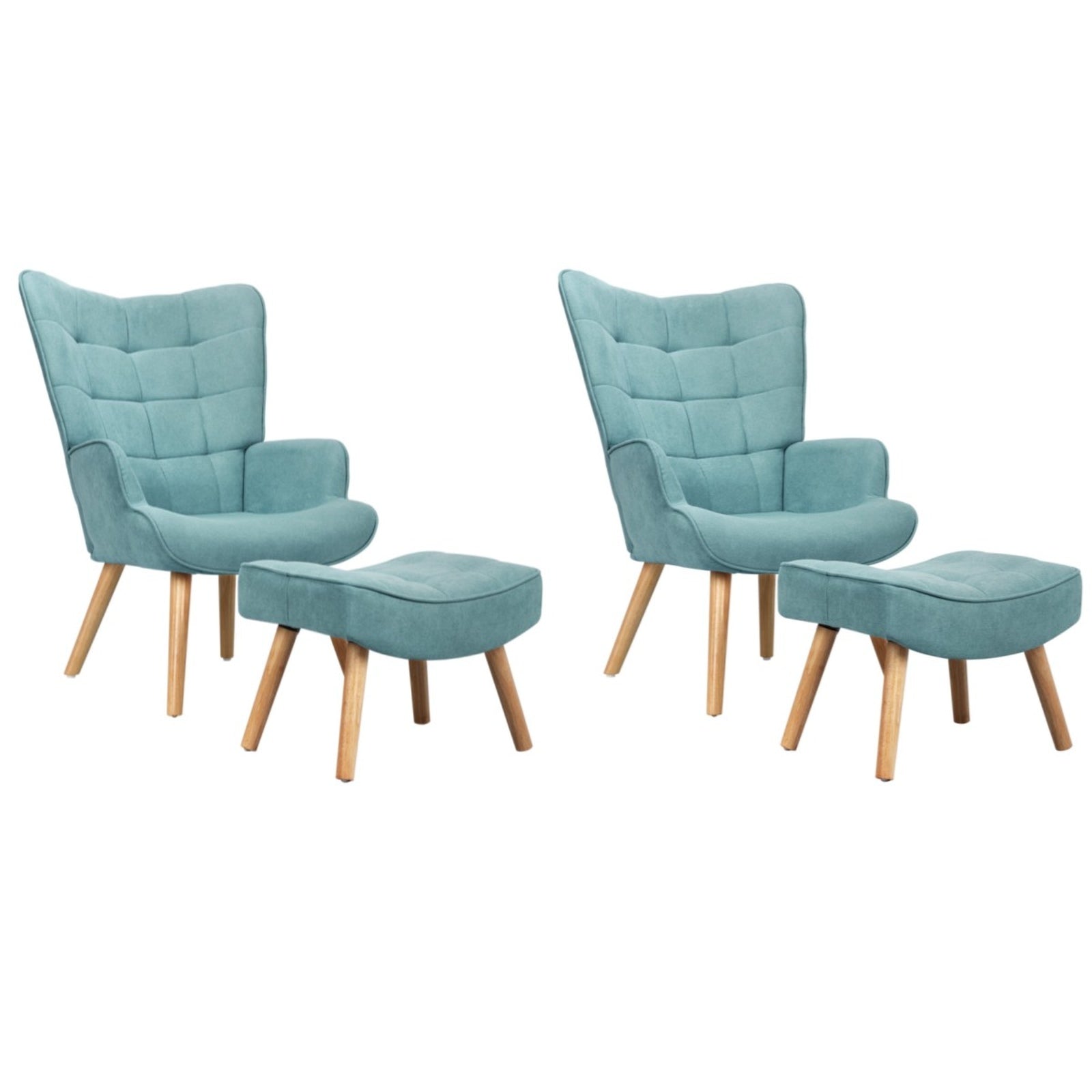 Oikiture 2x Armchair Lounge Chair Ottoman Accent Armchairs Fabric Sofa Blue - Sunyee