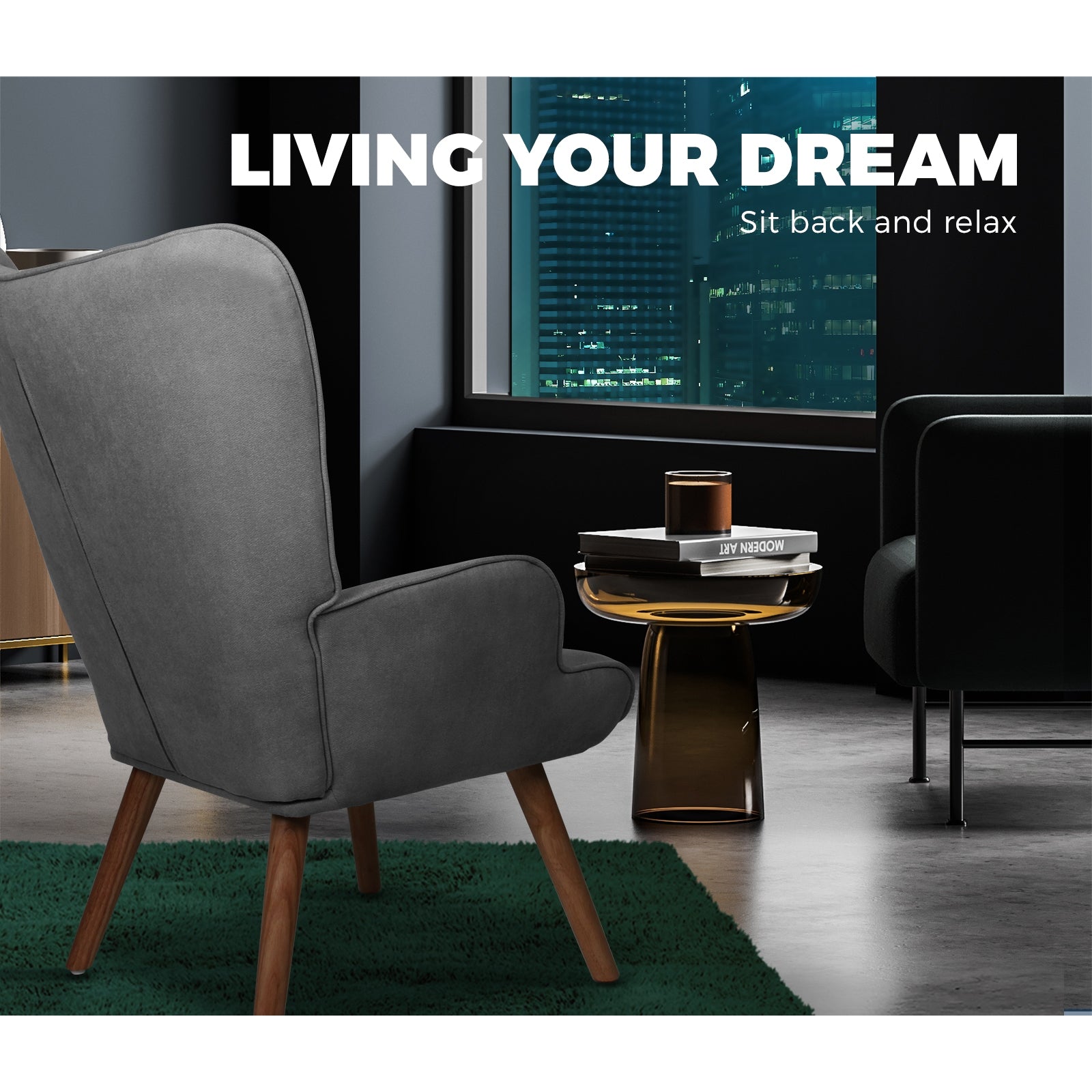 Oikiture Armchair Lounge Chair Ottoman Accent Armchairs Fabric Sofa Chairs Grey - Sunyee