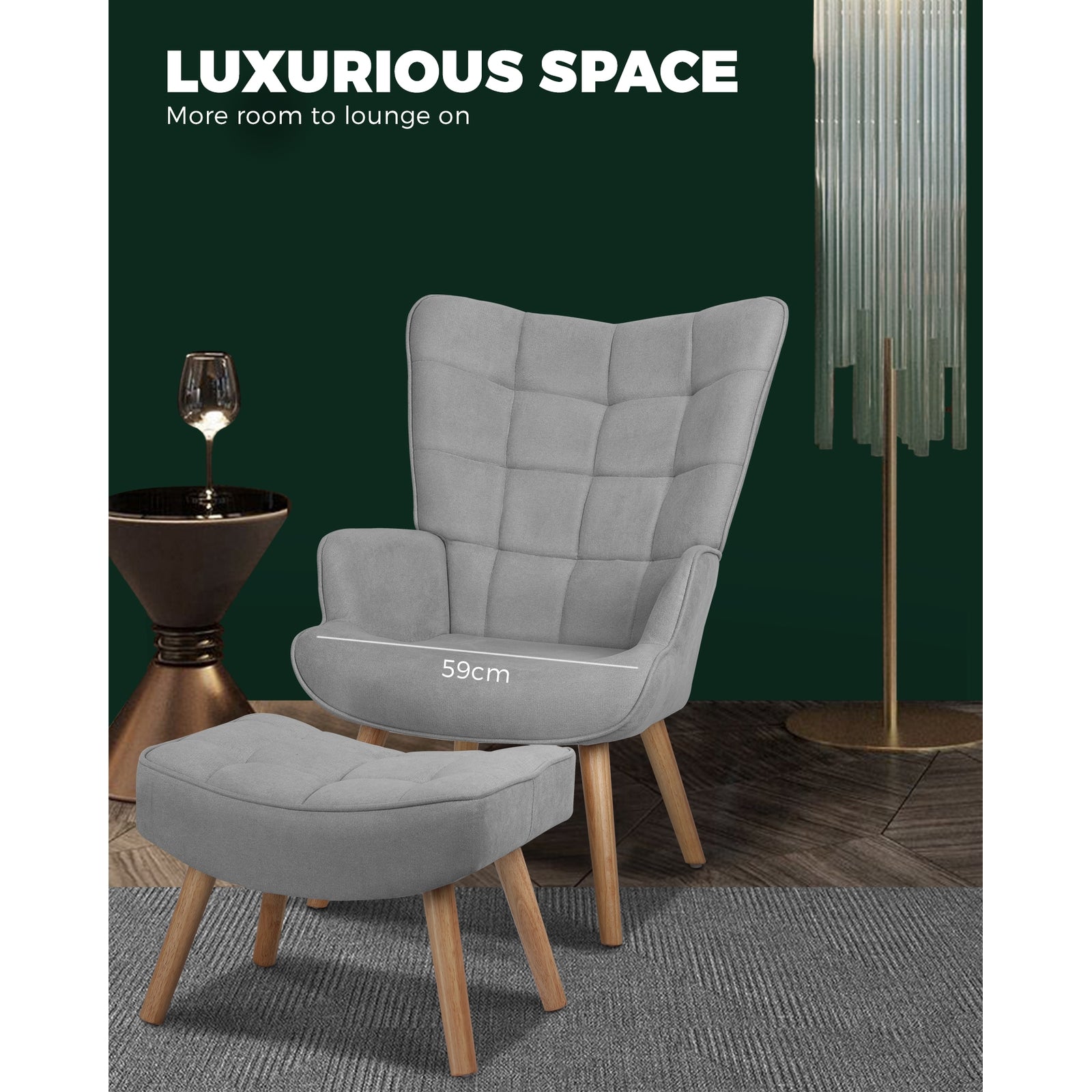 Oikiture Armchair Lounge Chair Ottoman Accent Armchairs Fabric Sofa Chairs Grey - Sunyee