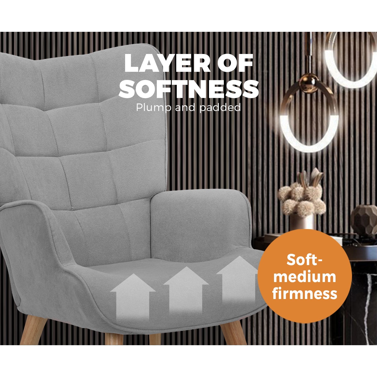 Oikiture Armchair Lounge Chair Ottoman Accent Armchairs Fabric Sofa Chairs Grey - Sunyee