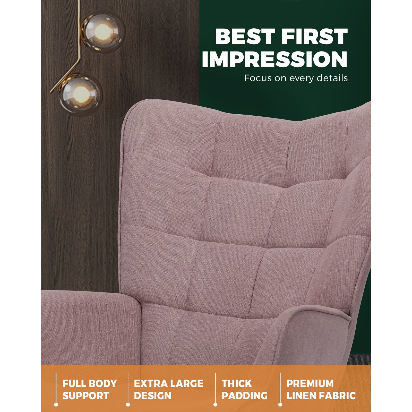 Oikiture Armchair Lounge Chair Ottoman Accent Armchairs Fabric Sofa Chairs Pink - Sunyee