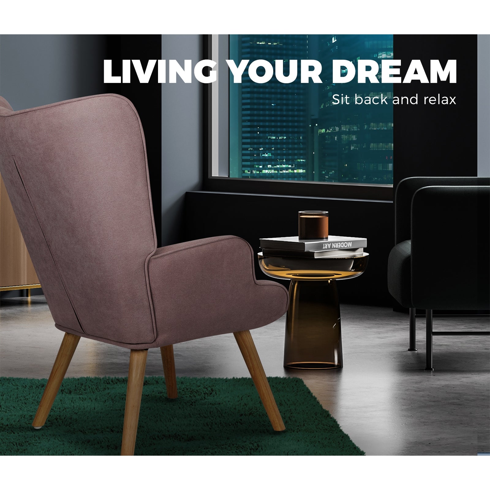 Oikiture Armchair Lounge Chair Ottoman Accent Armchairs Fabric Sofa Chairs Pink - Sunyee