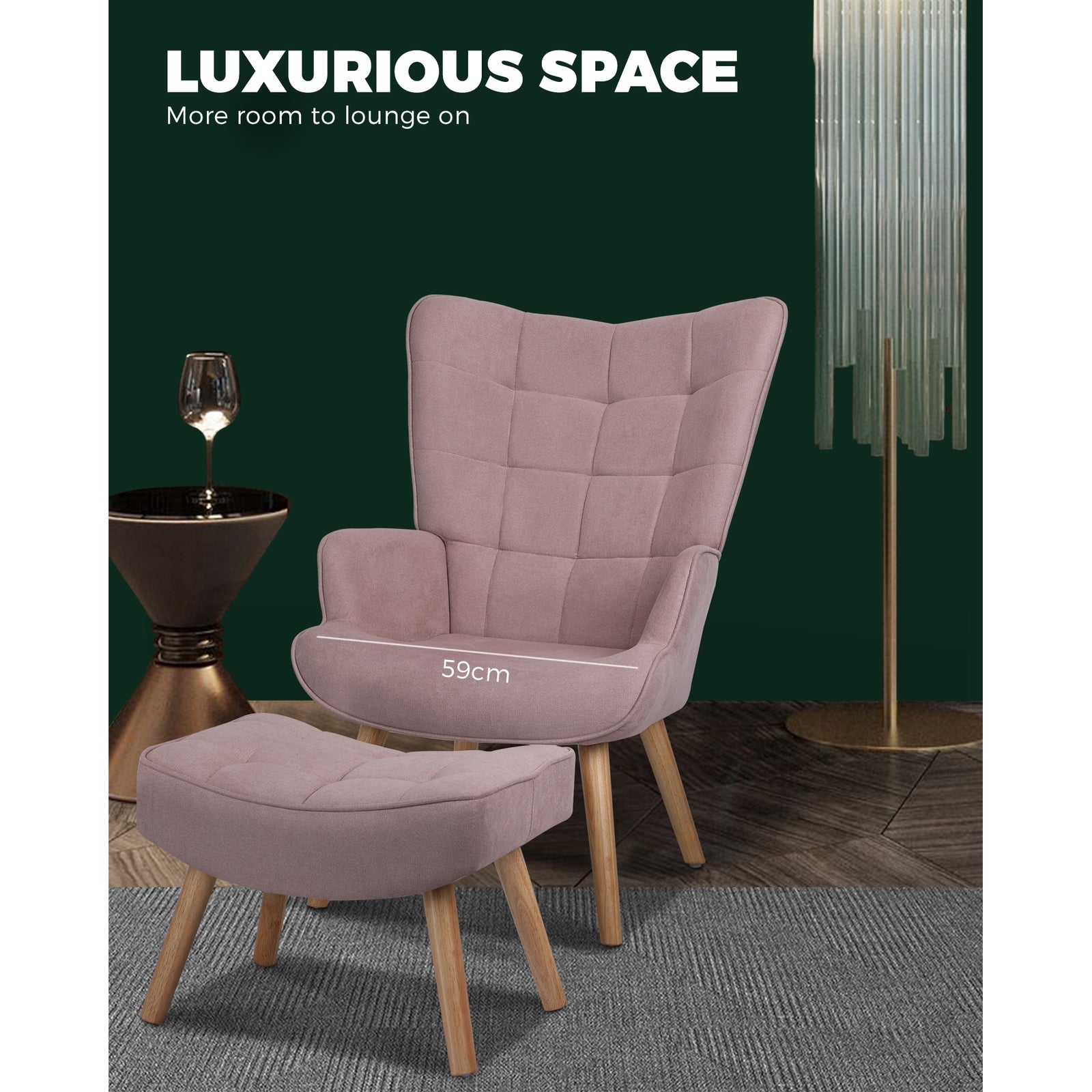 Oikiture Armchair Lounge Chair Ottoman Accent Armchairs Fabric Sofa Chairs Pink - Sunyee