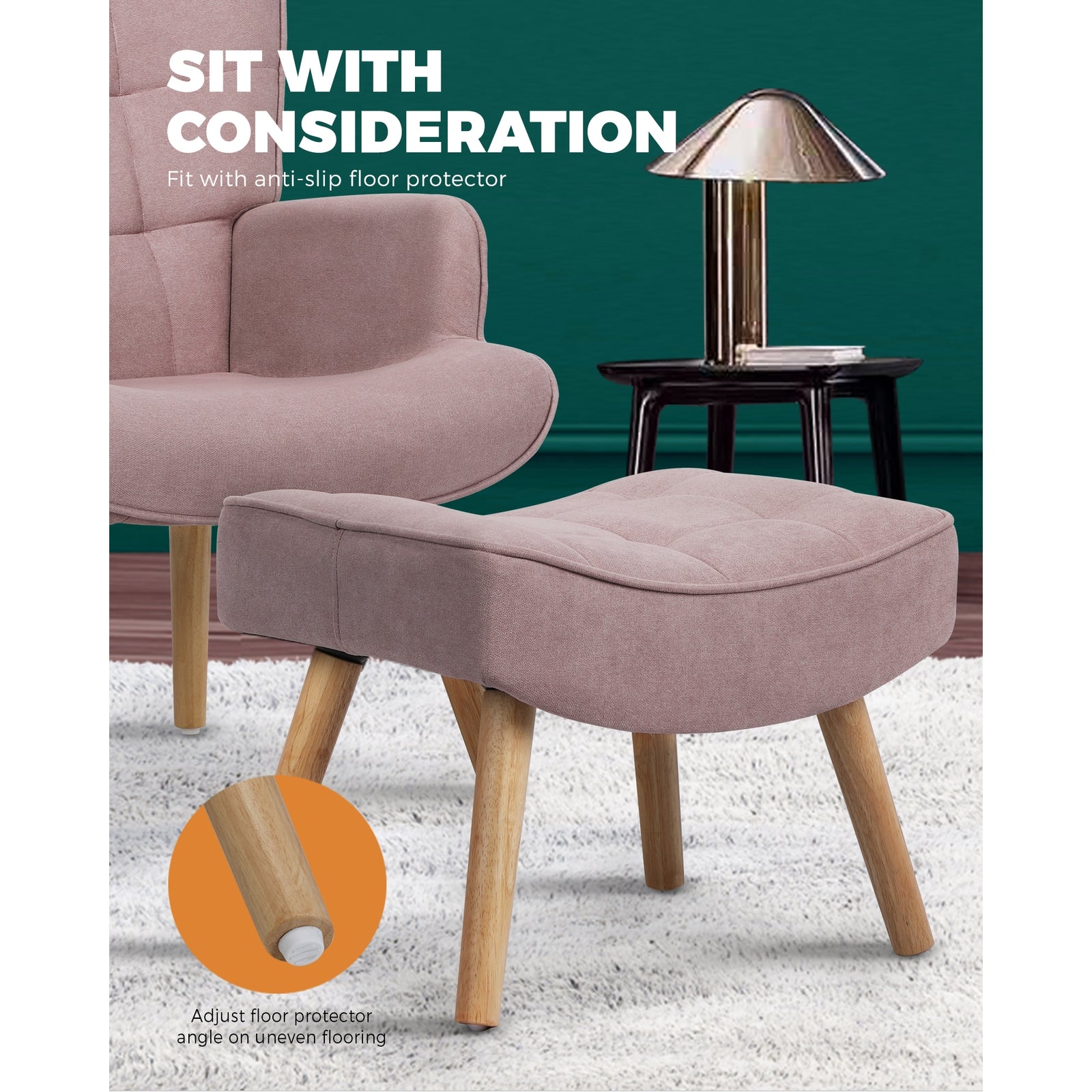 Oikiture Armchair Lounge Chair Ottoman Accent Armchairs Fabric Sofa Chairs Pink - Sunyee