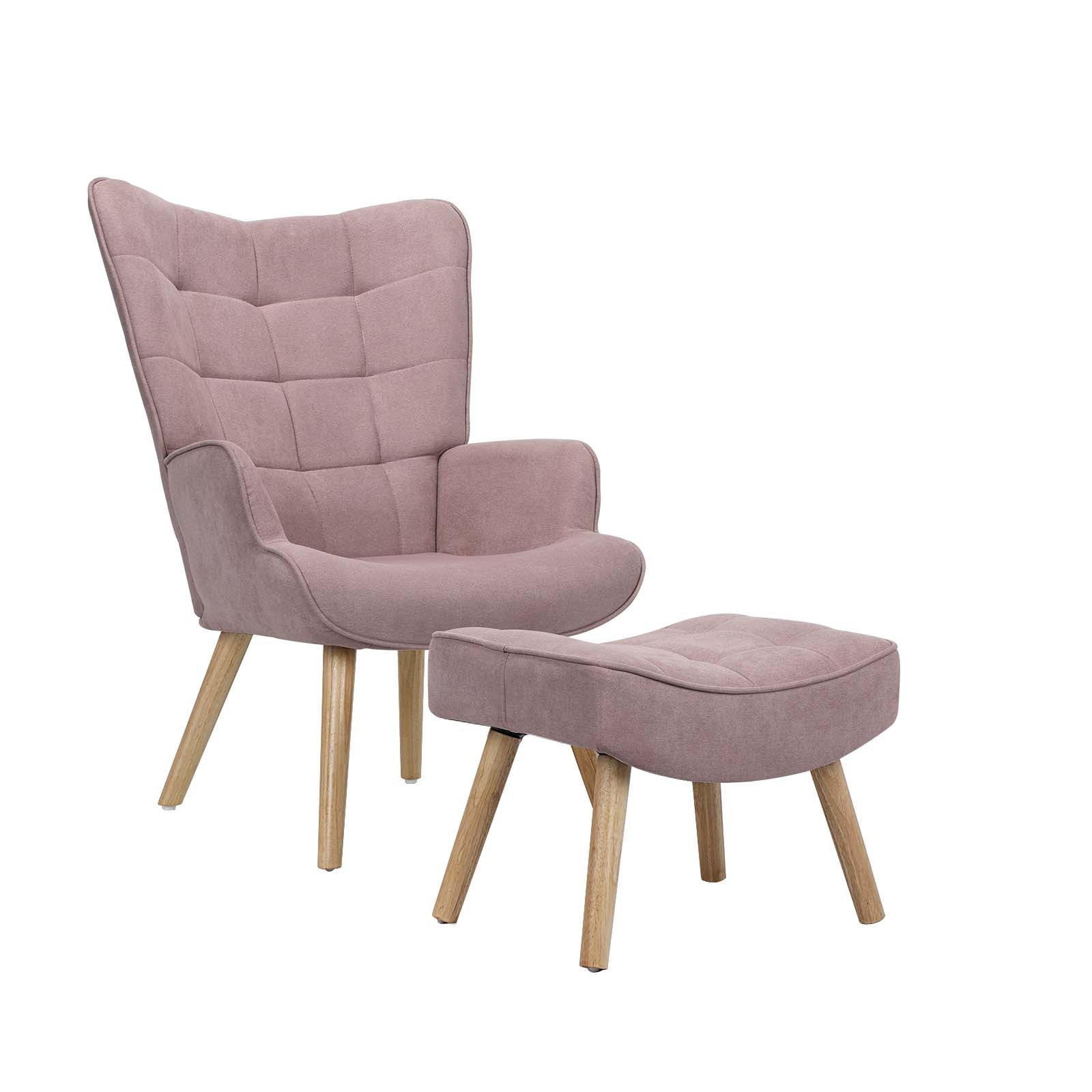 Oikiture Armchair Lounge Chair Ottoman Accent Armchairs Fabric Sofa Chairs Pink - Sunyee
