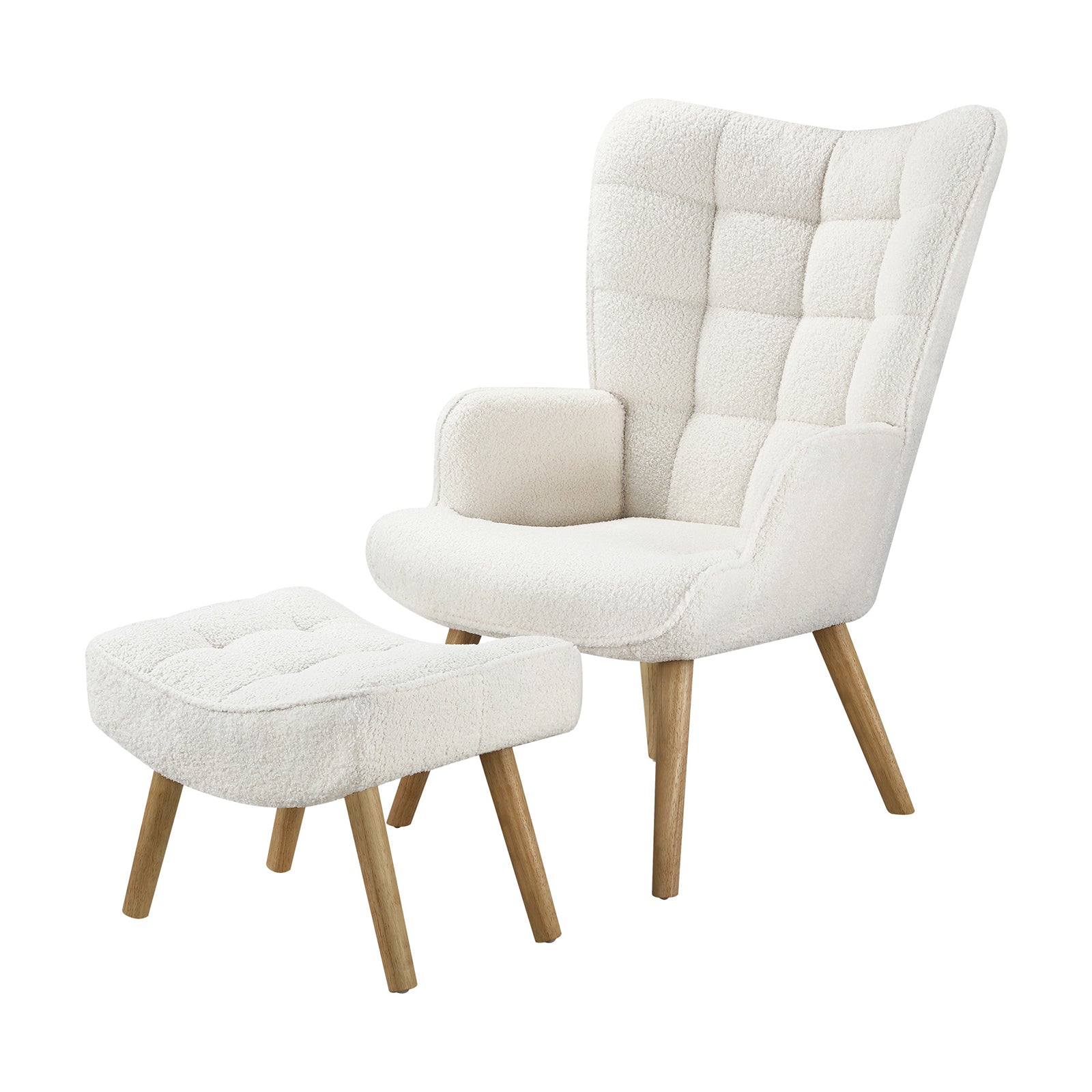 Oikiture Armchair Lounge Chair Ottoman Accent Armchairs Sherpa Sofa Chairs White - Sunyee