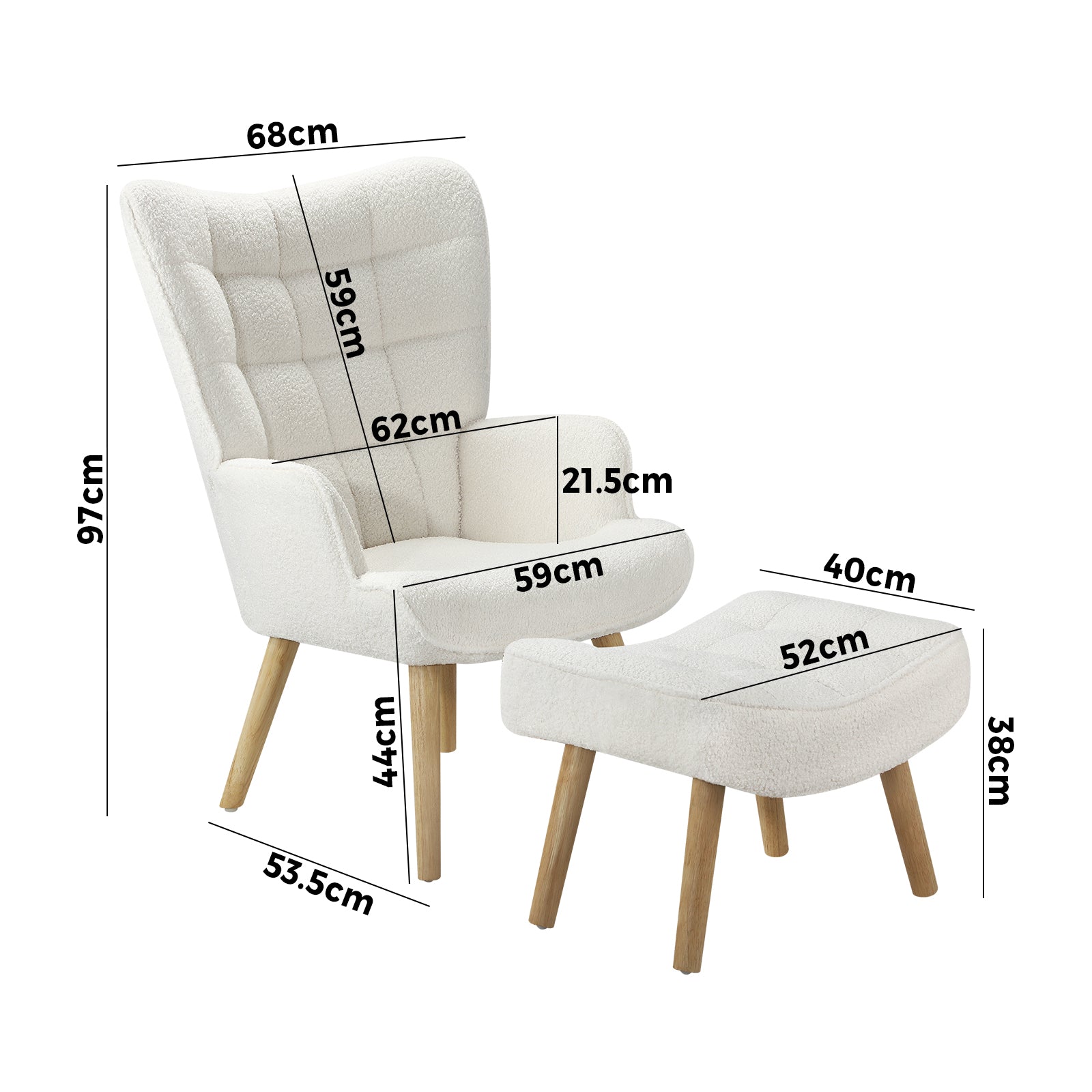Oikiture Armchair Lounge Chair Ottoman Accent Armchairs Sherpa Sofa Chairs White - Sunyee