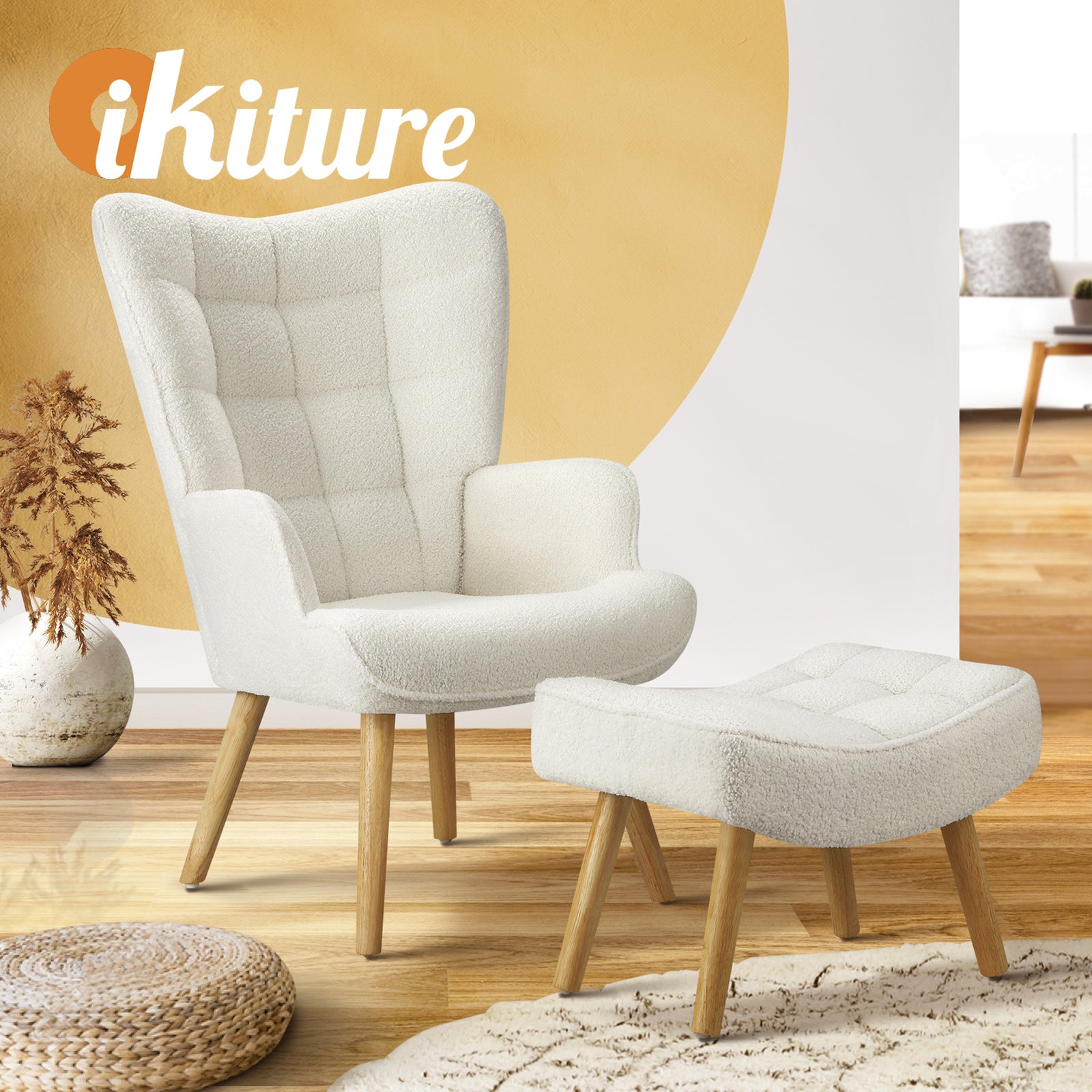 Oikiture Armchair Lounge Chair Ottoman Accent Armchairs Sherpa Sofa Chairs White - Sunyee