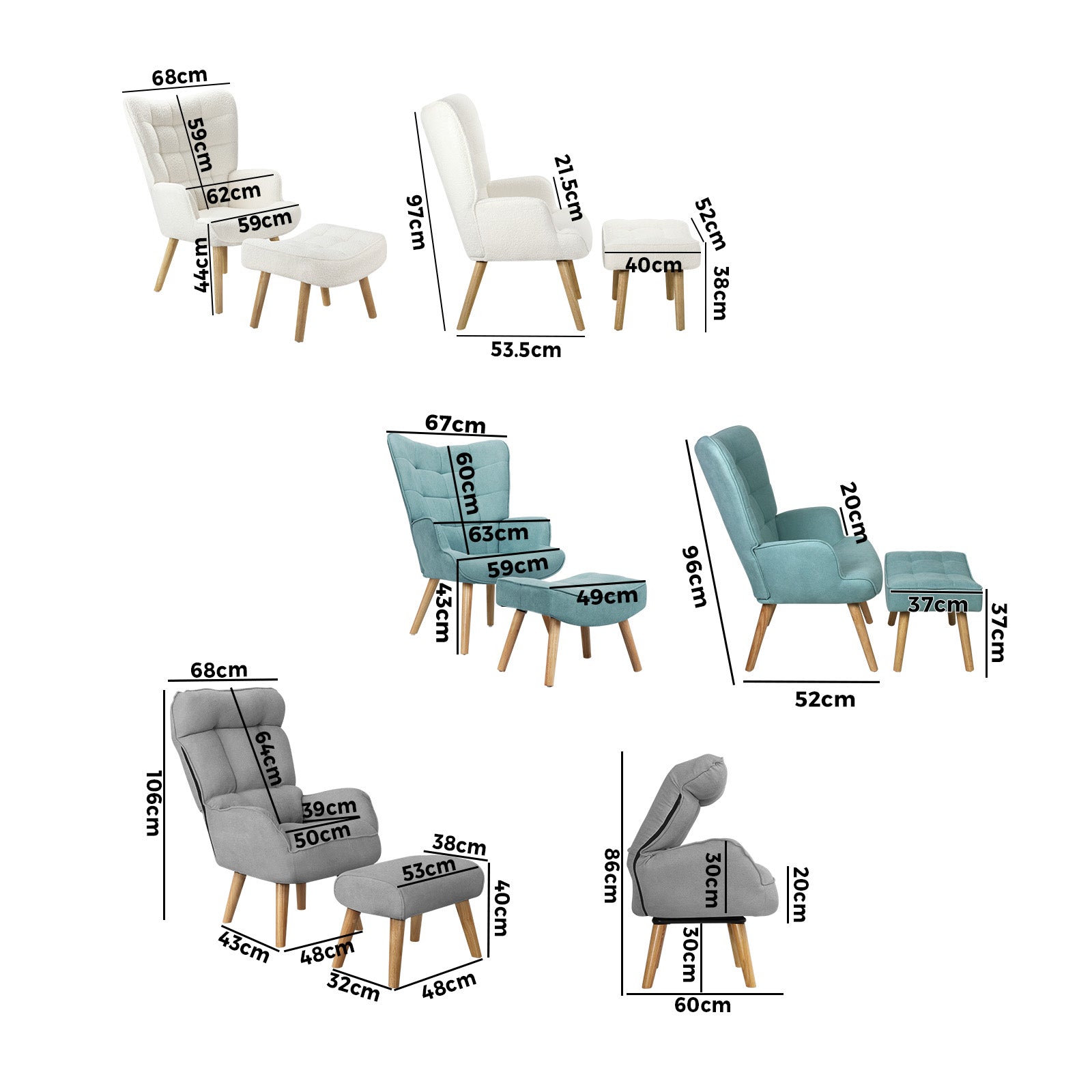 Oikiture Armchair Lounge Chair Ottoman Accent chairs Sofa With Stool/Swivel - Sunyee