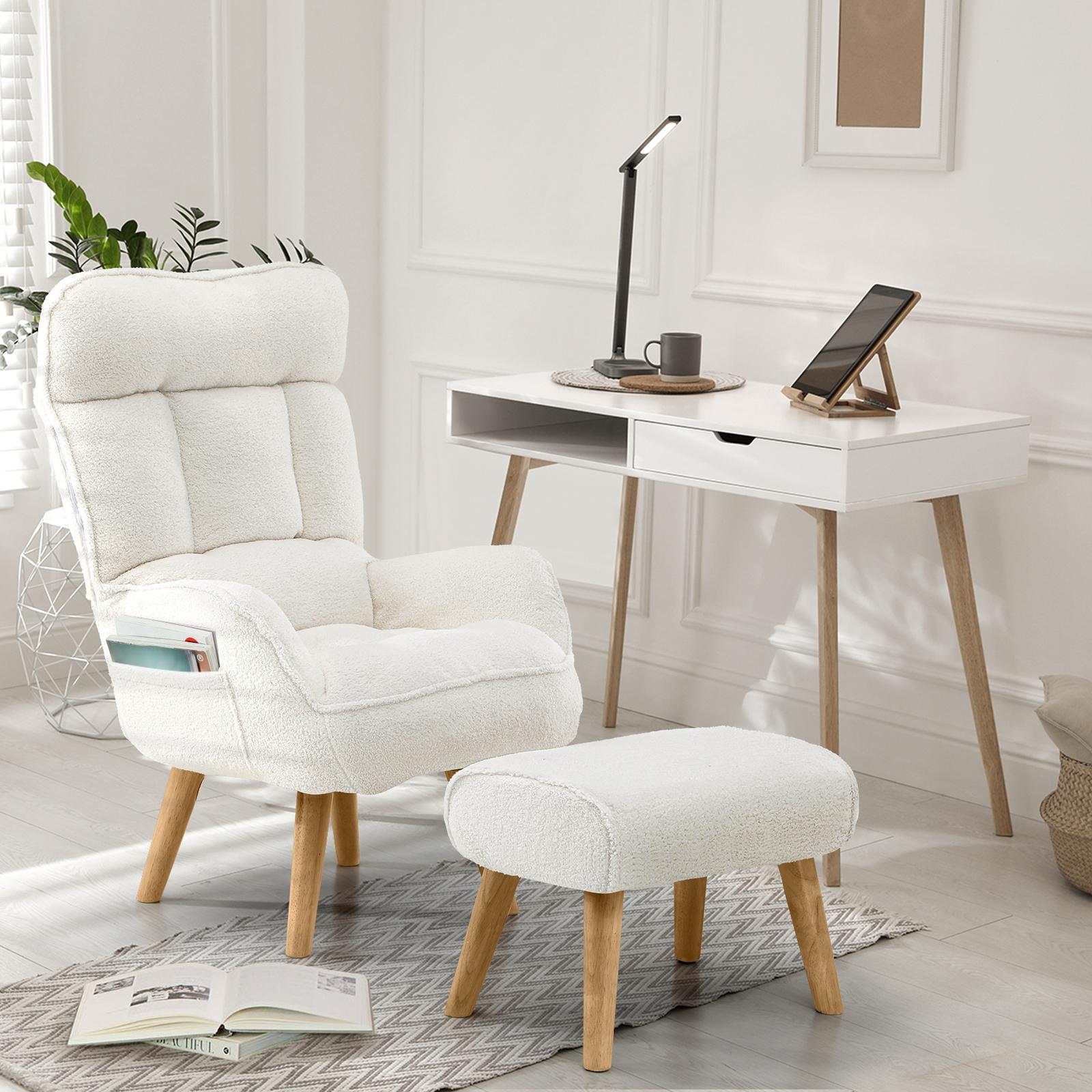 Oikiture Swivel Recliner Armchair Lounge Ottoman Accent Chair With Stool Sherpa - Sunyee