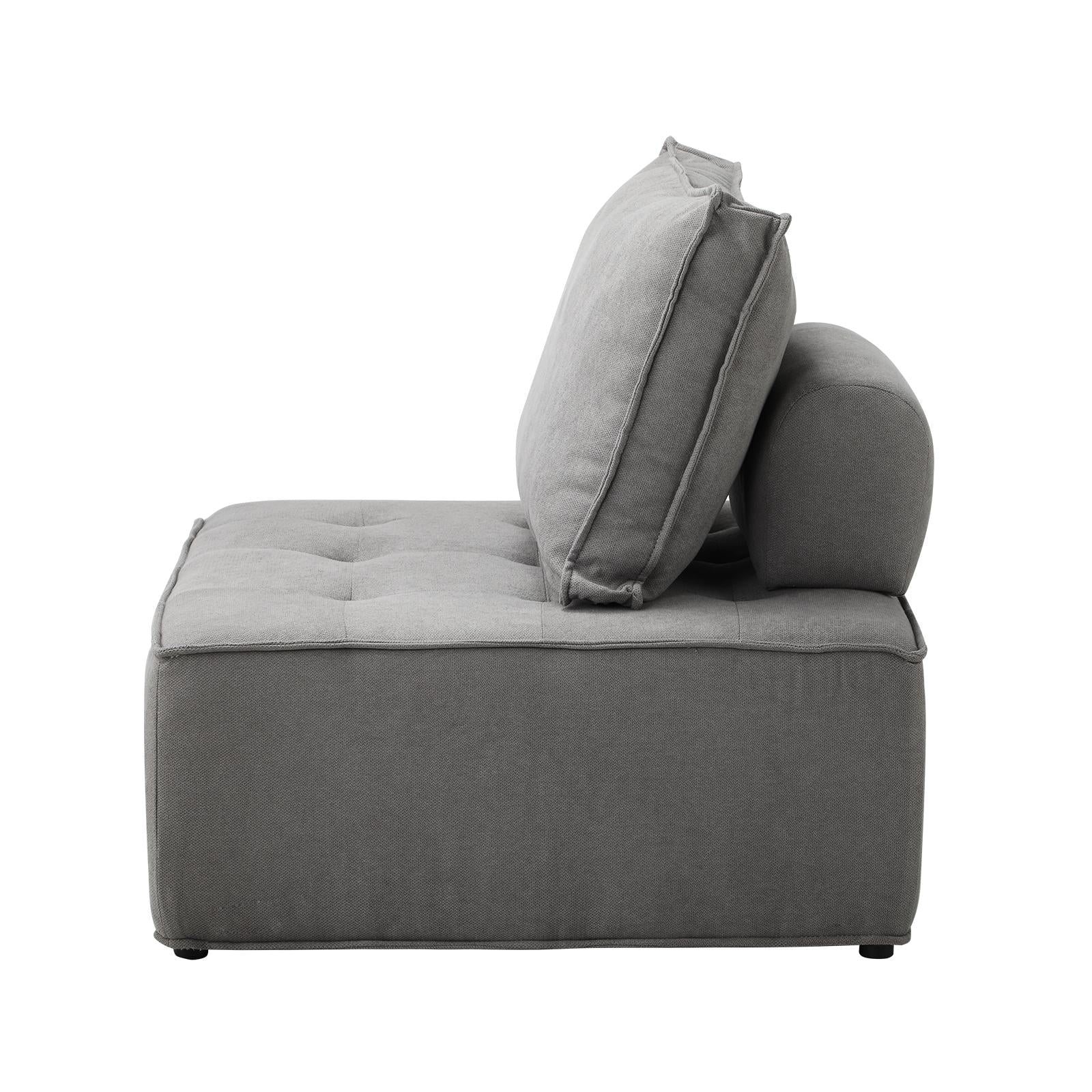 Oikiture 1PC Modular Sofa Lounge Chair Armless Adjustable Back Linen Grey - Sunyee