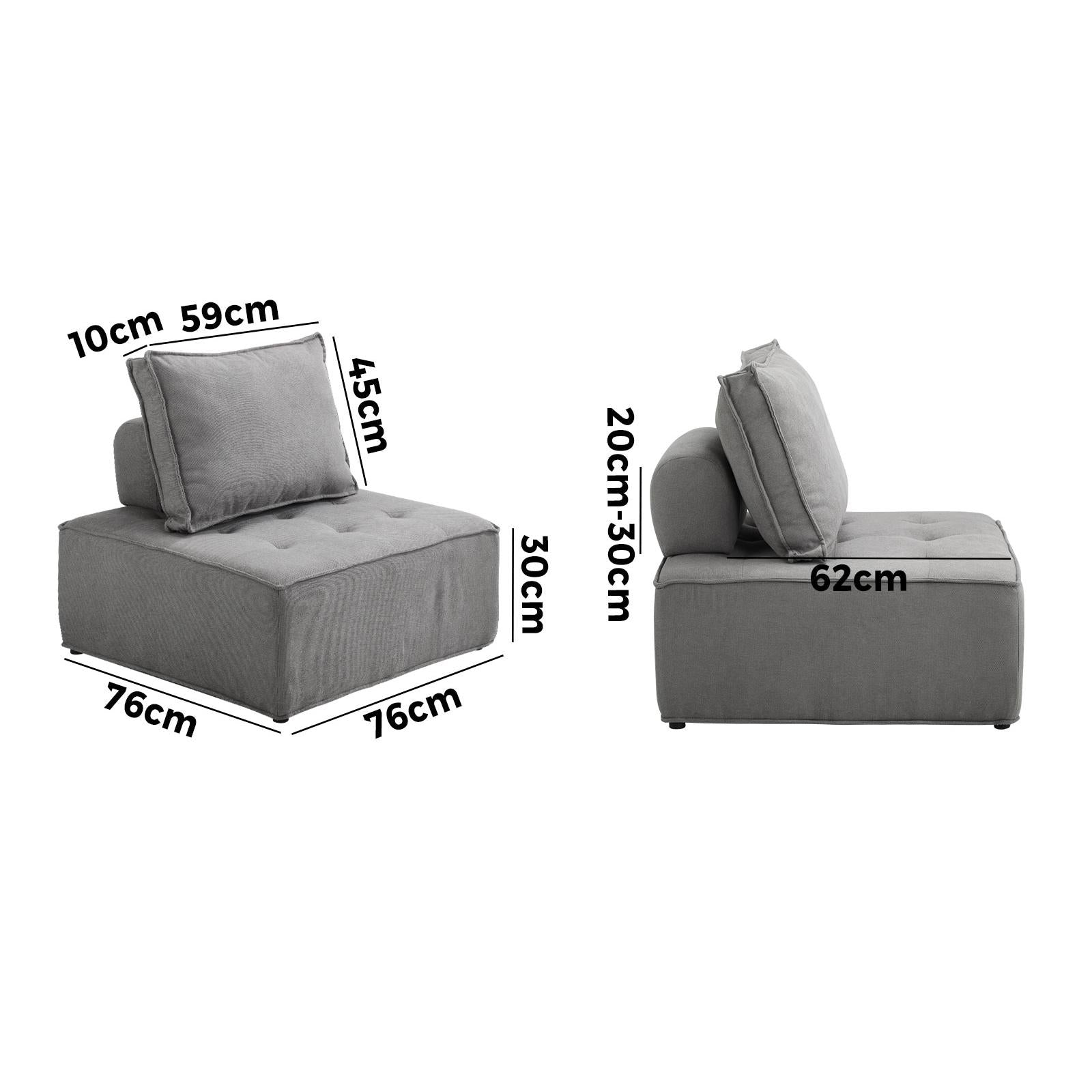 Oikiture 1PC Modular Sofa Lounge Chair Armless Adjustable Back Linen Grey - Sunyee