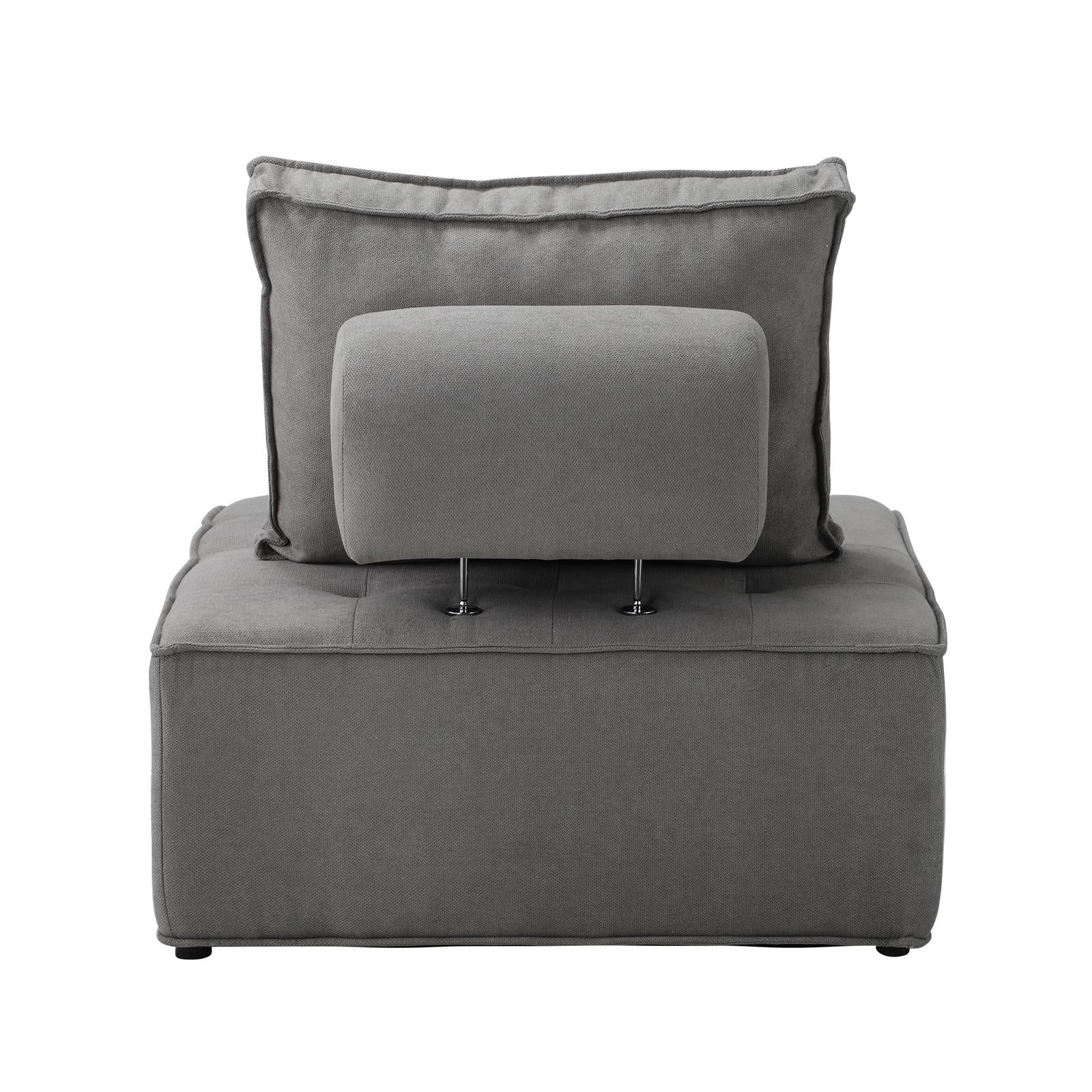 Oikiture 2PCS Modular Sofa Lounge Chair Armless Adjustable Back Linen Grey - Sunyee